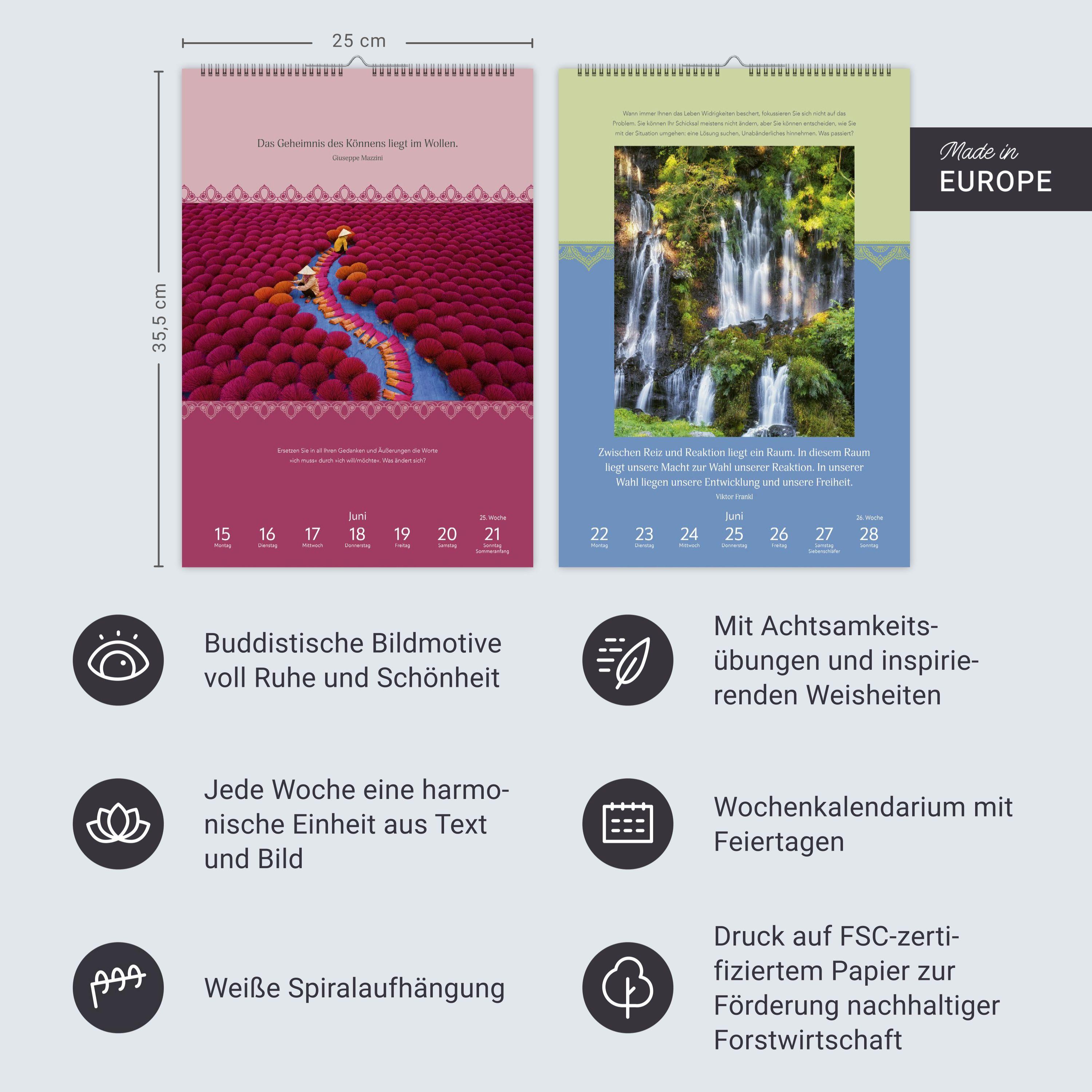 Beispielinhalt (Bild) Wege der Achtsamkeit Wochen-Kulturkalender 2026 - Anregungen für jede Woche