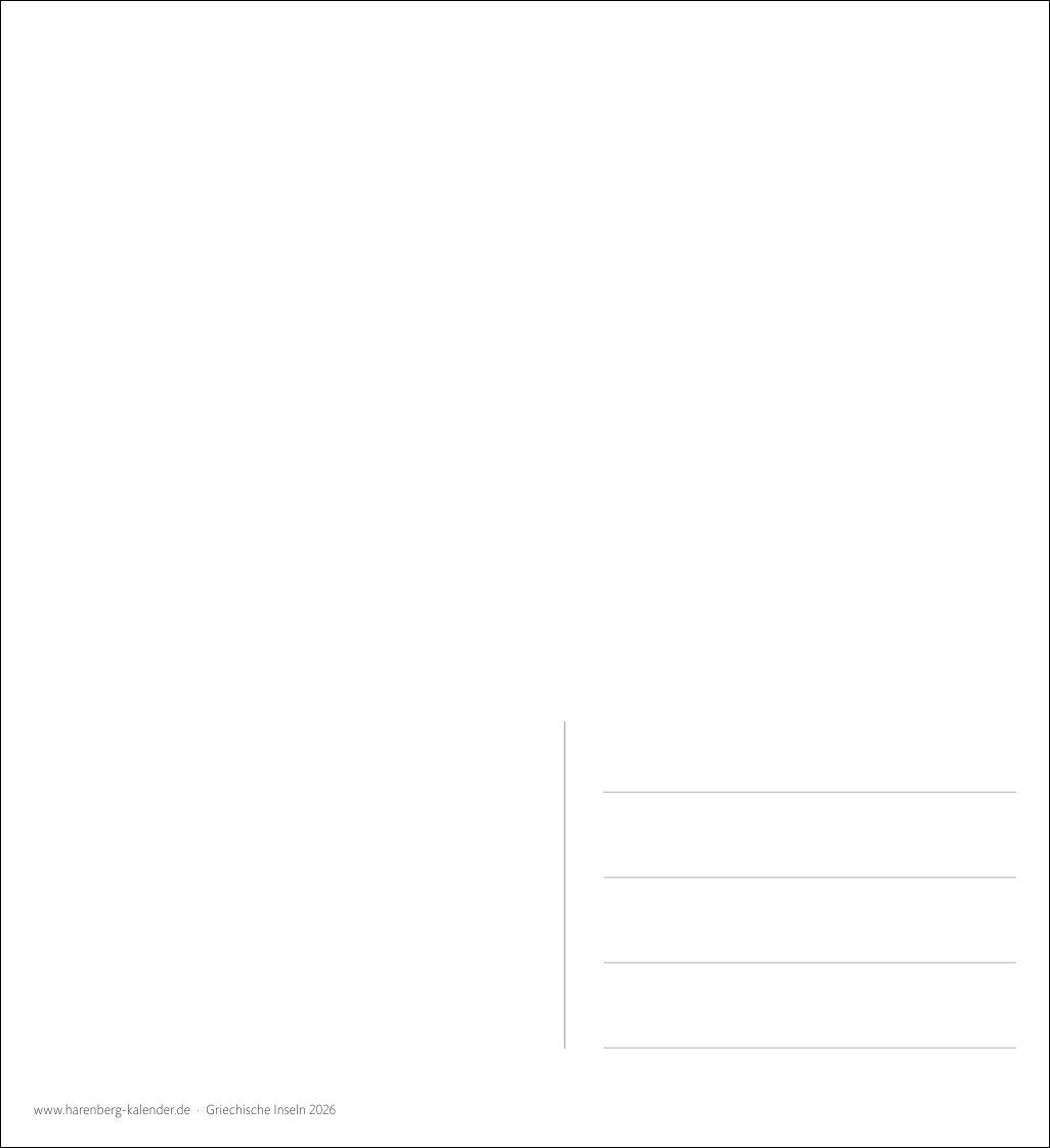 Beispielinhalt (Bild) Griechische Inseln Sehnsuchtskalender 2026 - Wochenkalender mit 53 Postkarten