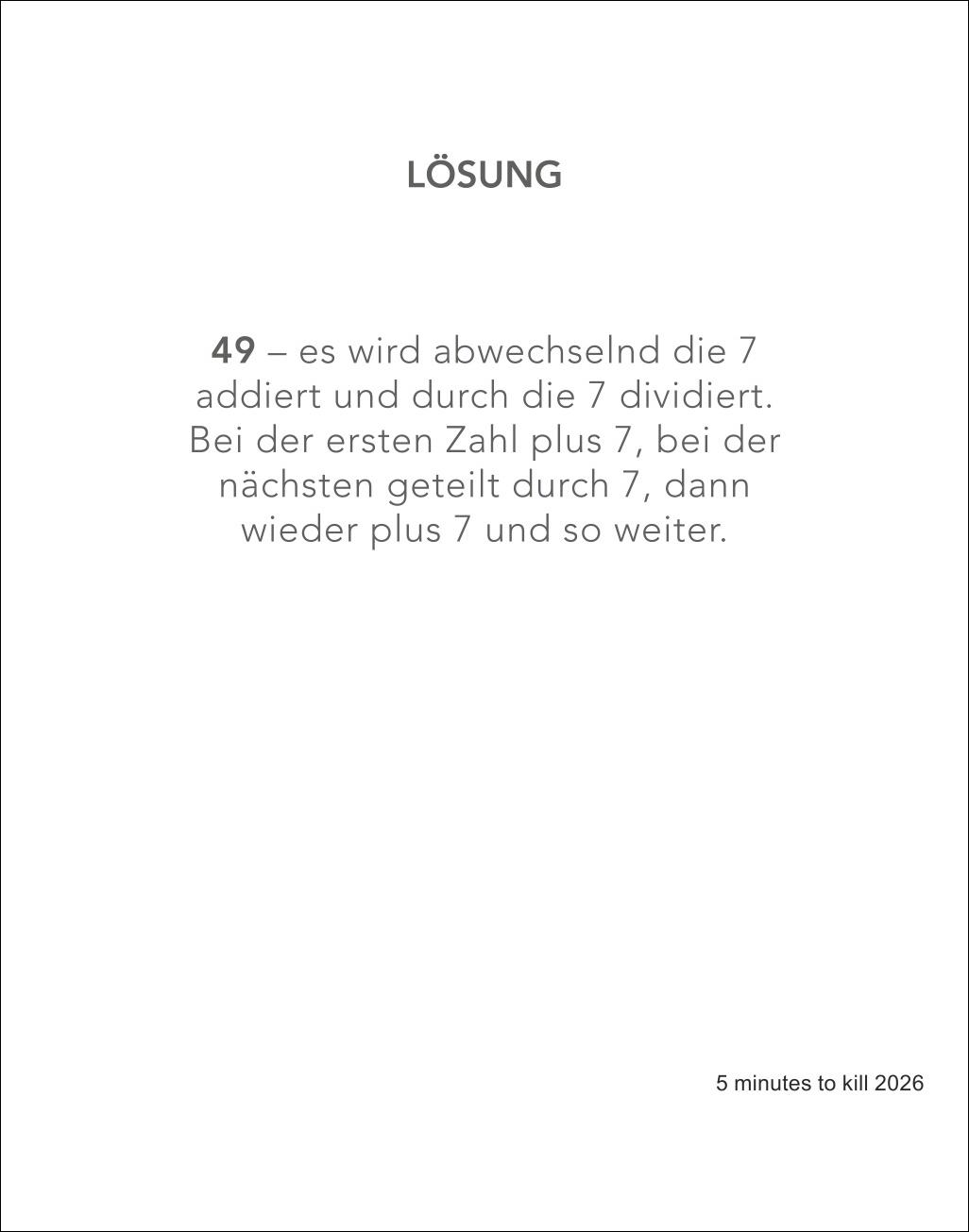 Beispielinhalt (Bild) 5 minutes to kill Tagesabreißkalender 2026 - Der Rätselkalender gegen die langweiligsten Minuten des Lebens