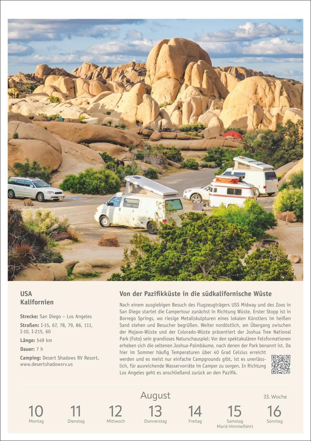 Beispielinhalt (Bild) Campinglust Wochen-Kulturkalender 2026 - 53 unvergessliche Touren