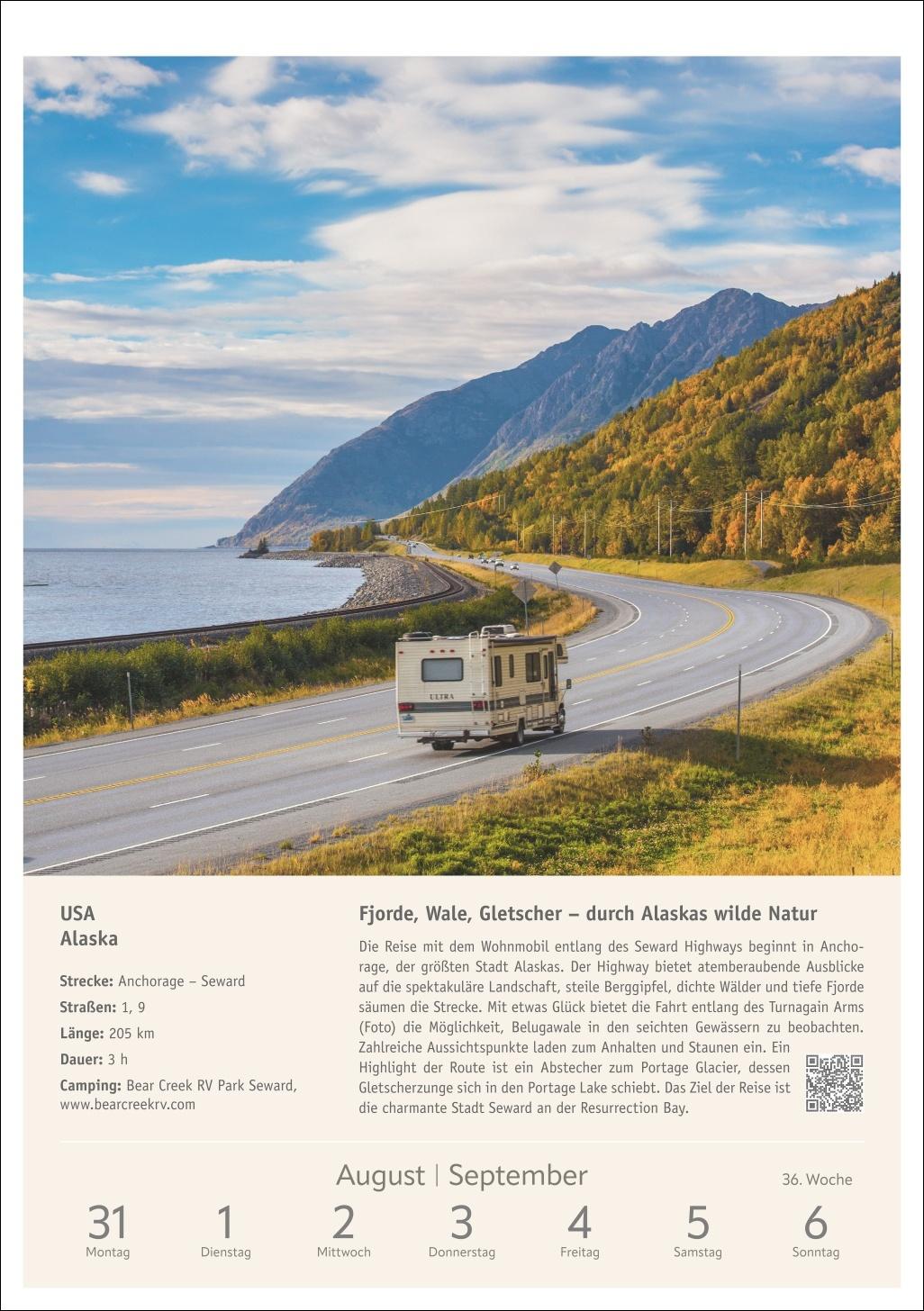 Beispielinhalt (Bild) Campinglust Wochen-Kulturkalender 2026 - 53 unvergessliche Touren