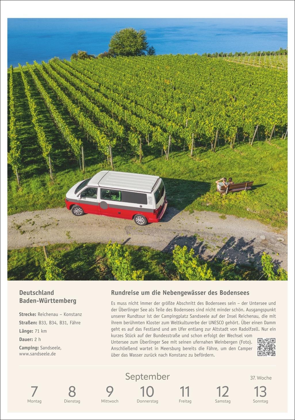 Beispielinhalt (Bild) Campinglust Wochen-Kulturkalender 2026 - 53 unvergessliche Touren