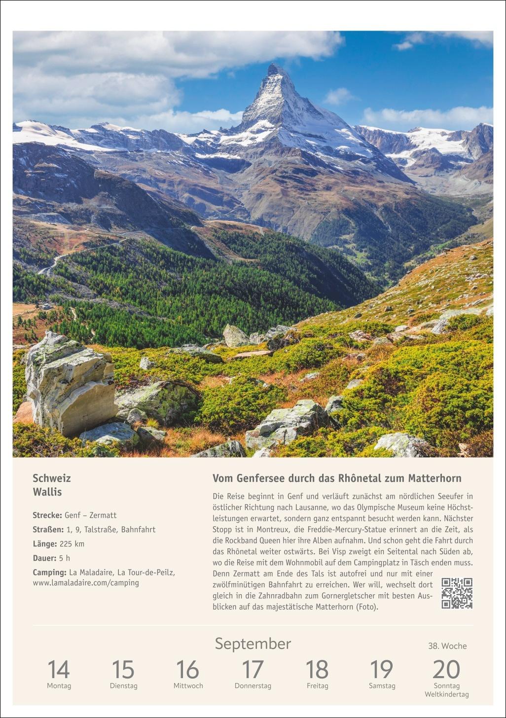 Beispielinhalt (Bild) Campinglust Wochen-Kulturkalender 2026 - 53 unvergessliche Touren