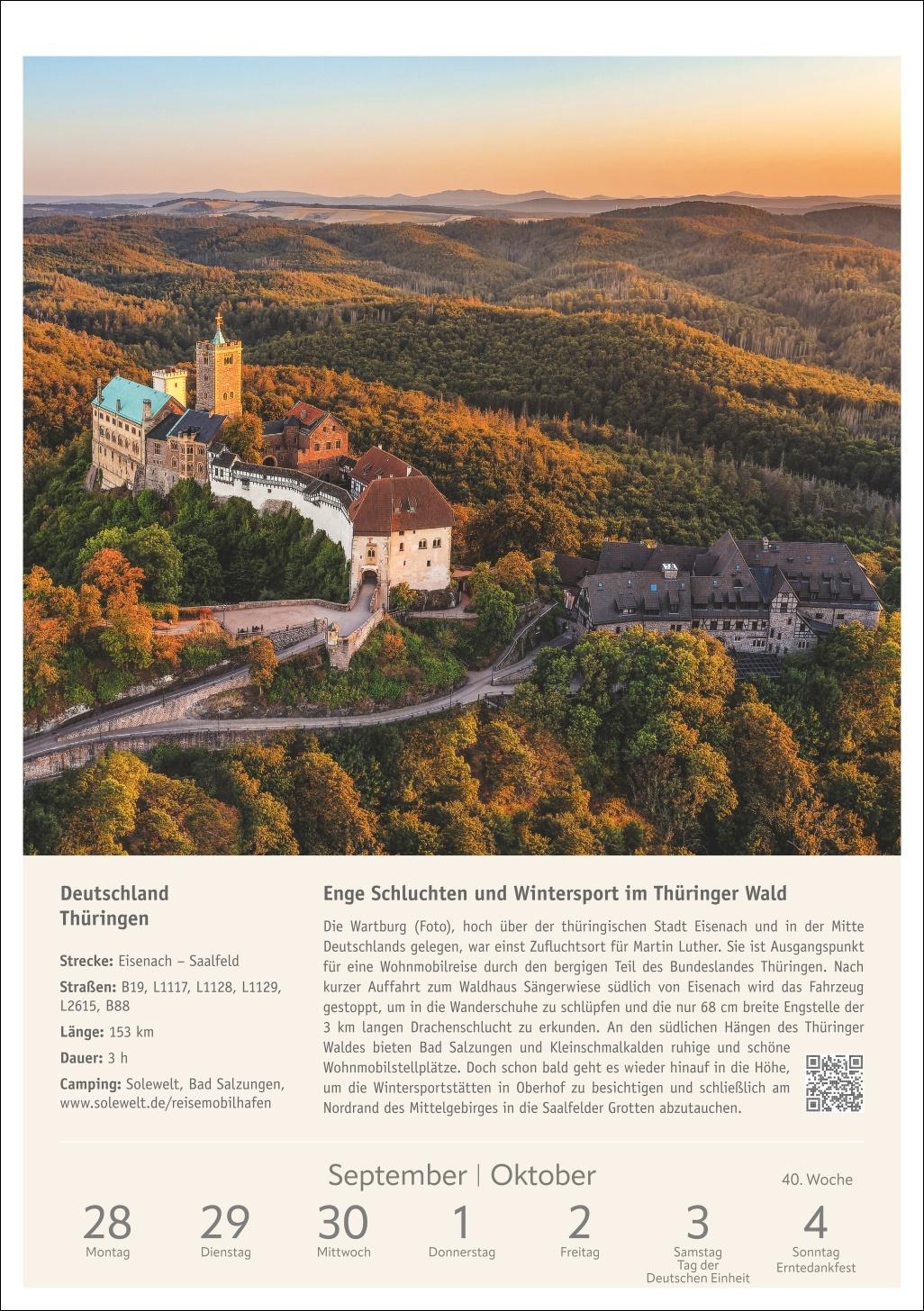 Beispielinhalt (Bild) Campinglust Wochen-Kulturkalender 2026 - 53 unvergessliche Touren