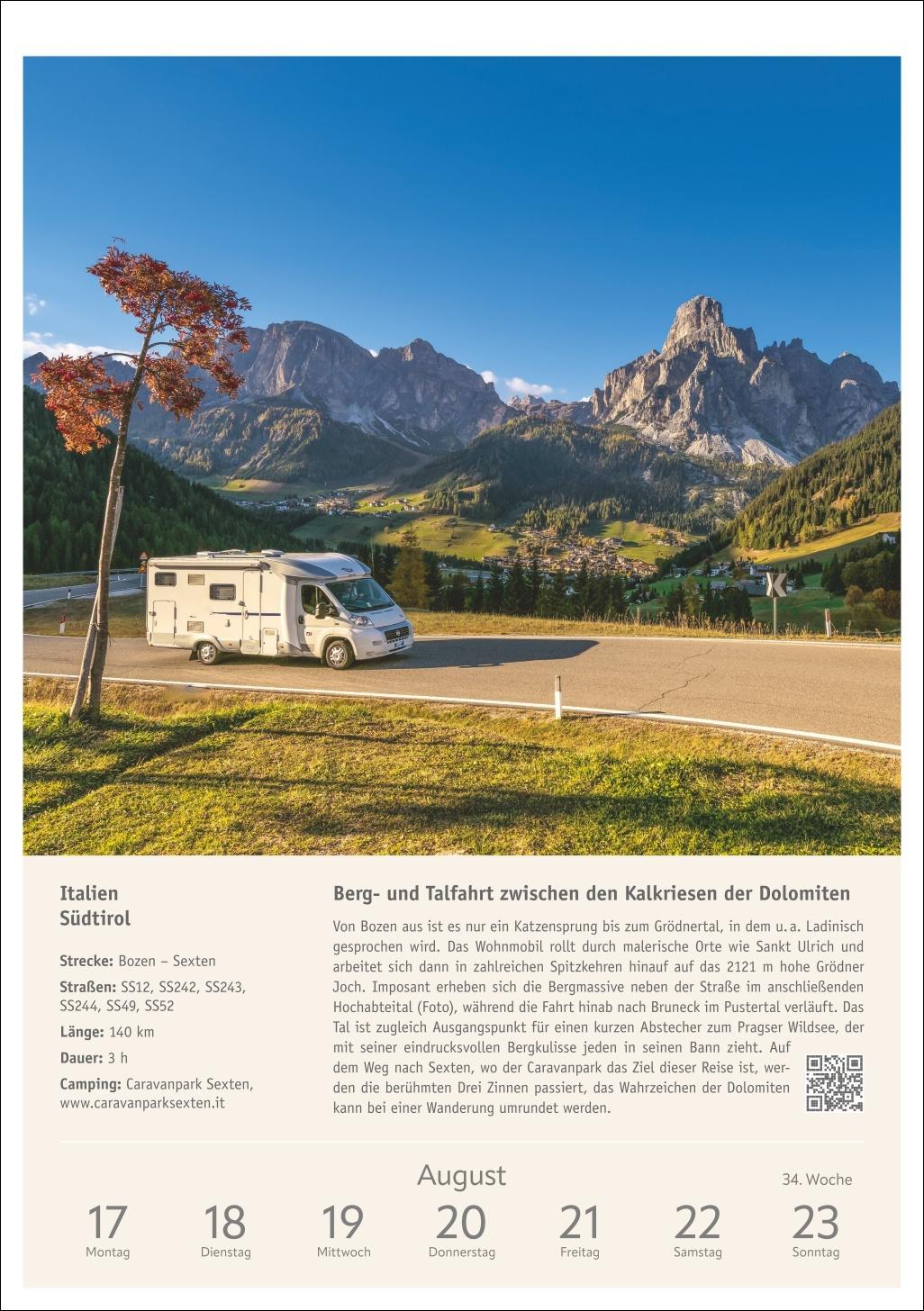 Beispielinhalt (Bild) Campinglust Wochen-Kulturkalender 2026 - 53 unvergessliche Touren