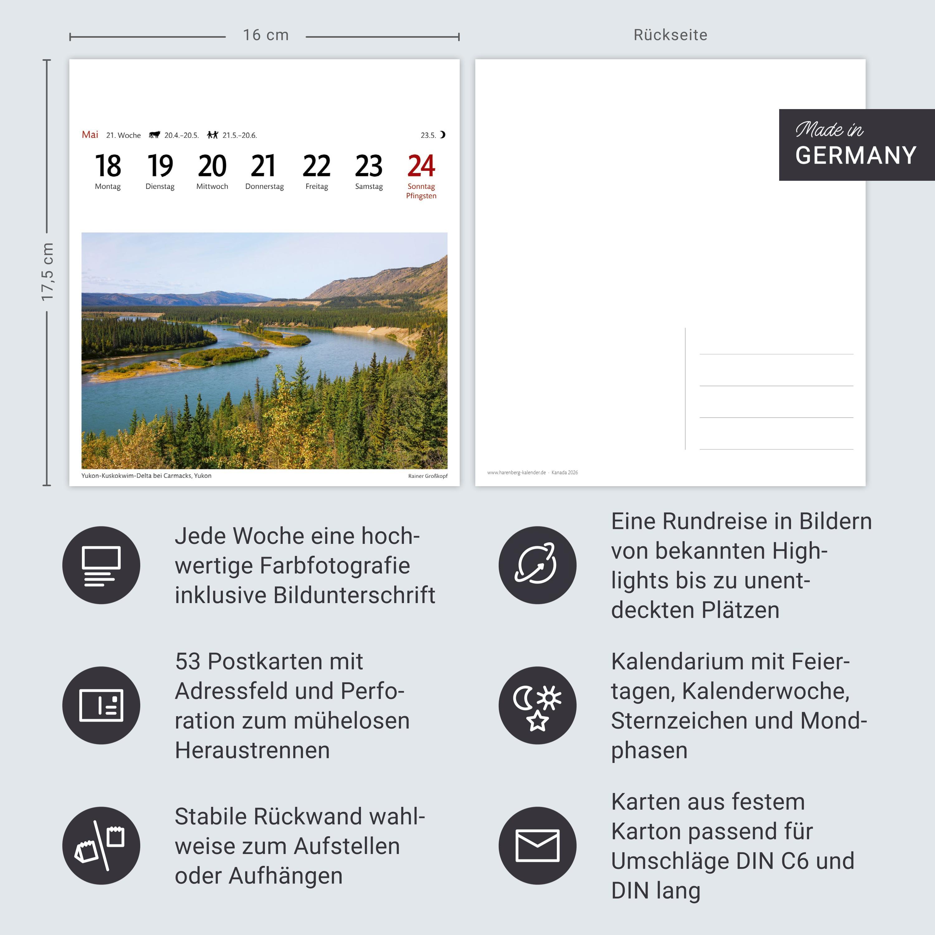 Beispielinhalt (Bild) Kanada Sehnsuchtskalender 2026 - Wochenkalender mit 53 Postkarten