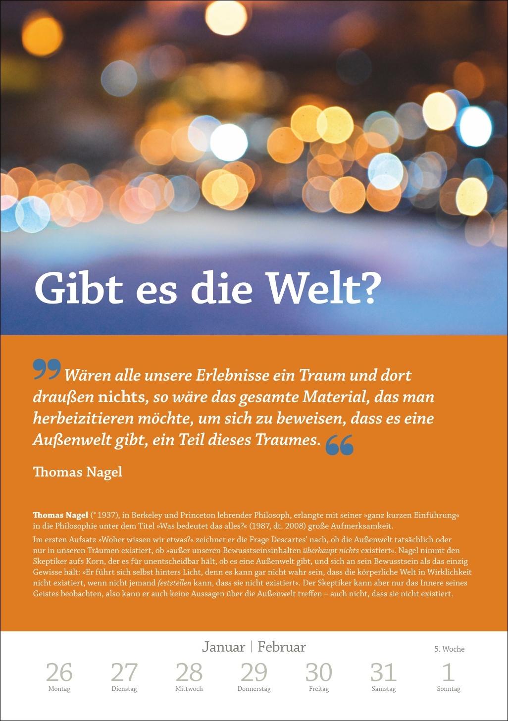 Beispielinhalt (Bild) DIE ZEIT Philosophie Wochen-Kulturkalender 2026 - 53 Denkanstöße für 2026