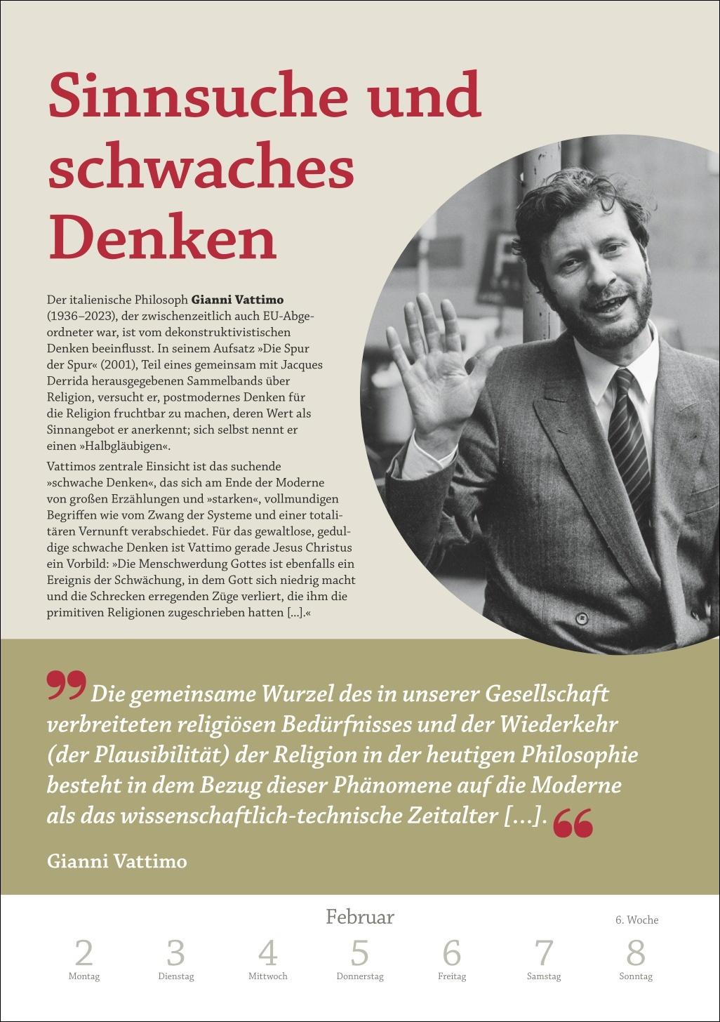 Beispielinhalt (Bild) DIE ZEIT Philosophie Wochen-Kulturkalender 2026 - 53 Denkanstöße für 2026