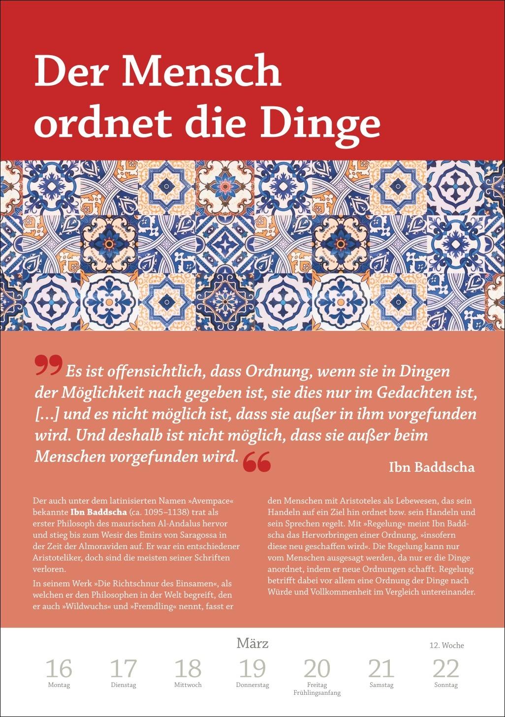 Beispielinhalt (Bild) DIE ZEIT Philosophie Wochen-Kulturkalender 2026 - 53 Denkanstöße für 2026