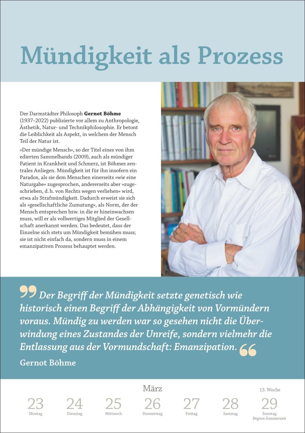 Beispielinhalt (Bild) DIE ZEIT Philosophie Wochen-Kulturkalender 2026 - 53 Denkanstöße für 2026