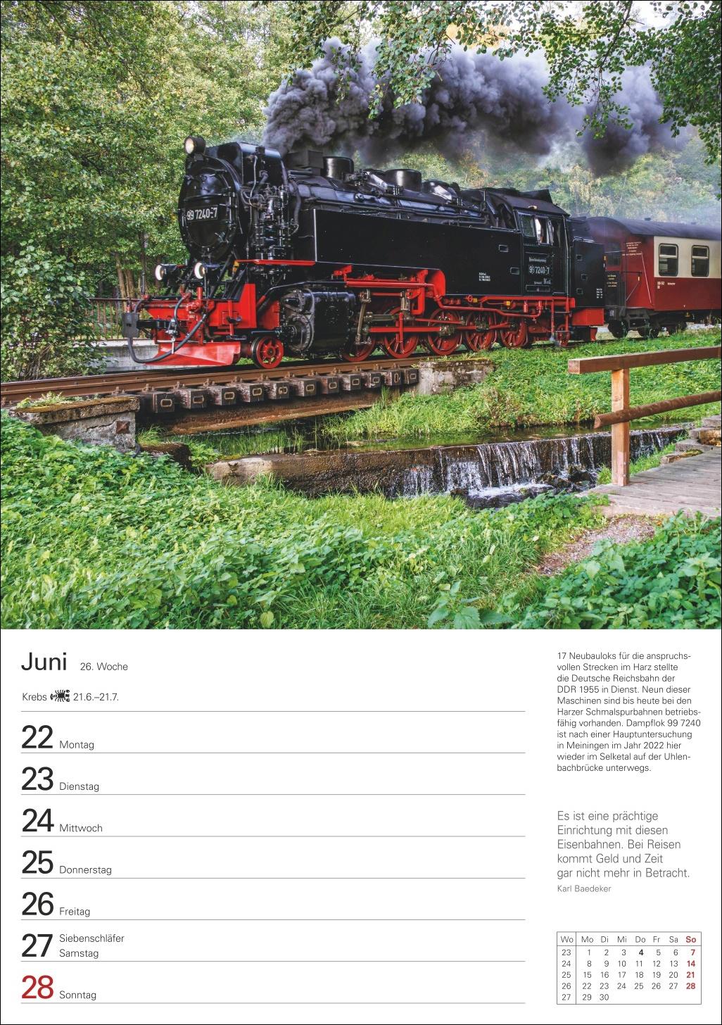 Beispielinhalt (Bild) Eisenbahnen Wochenplaner 2026 - 53 faszinierende Fotografien