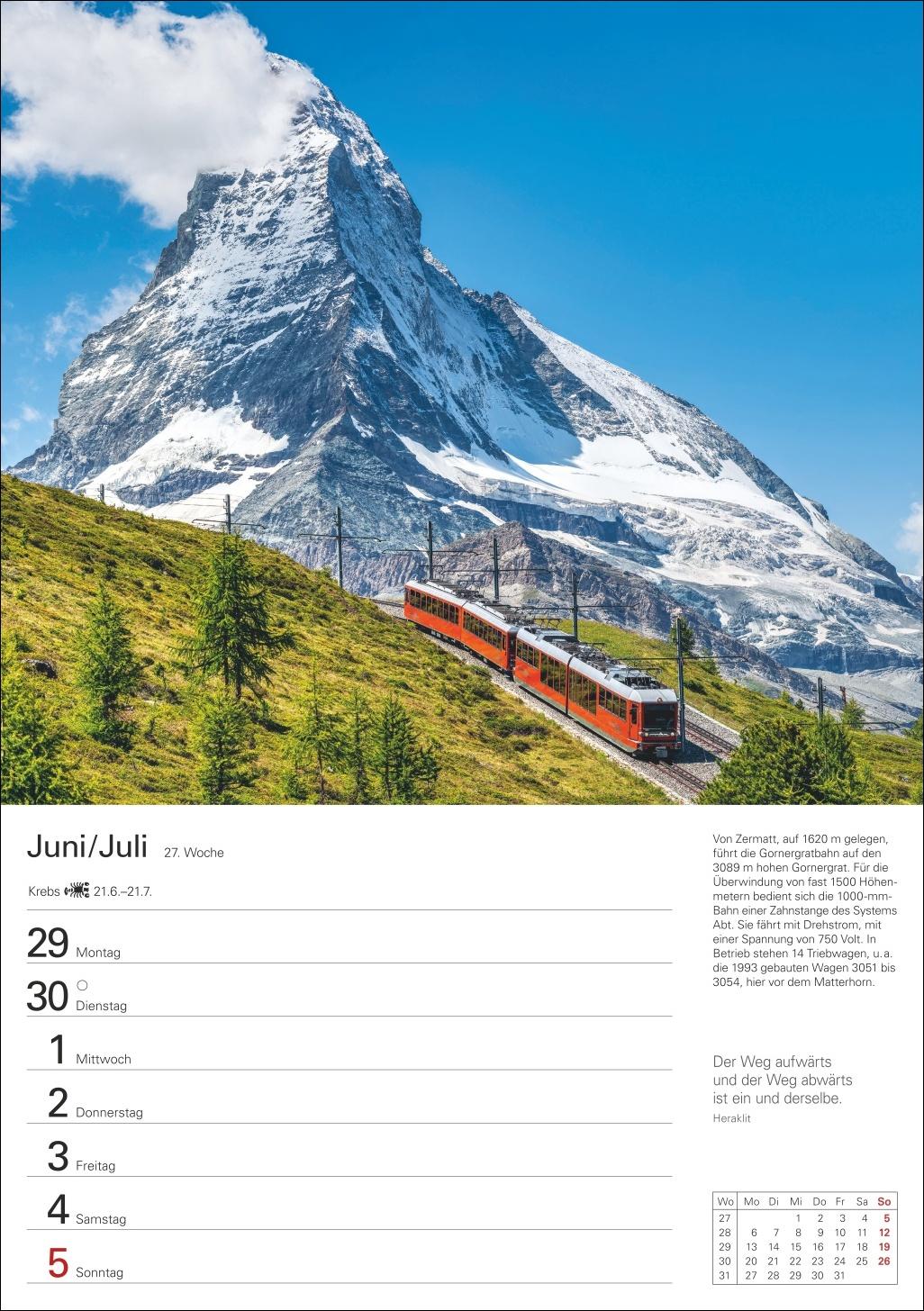 Beispielinhalt (Bild) Eisenbahnen Wochenplaner 2026 - 53 faszinierende Fotografien