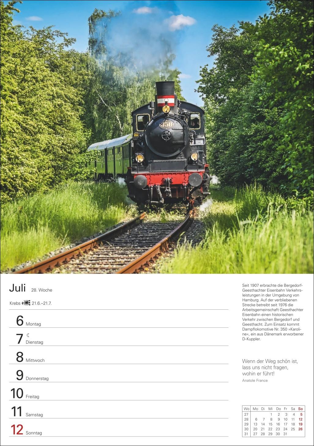 Beispielinhalt (Bild) Eisenbahnen Wochenplaner 2026 - 53 faszinierende Fotografien