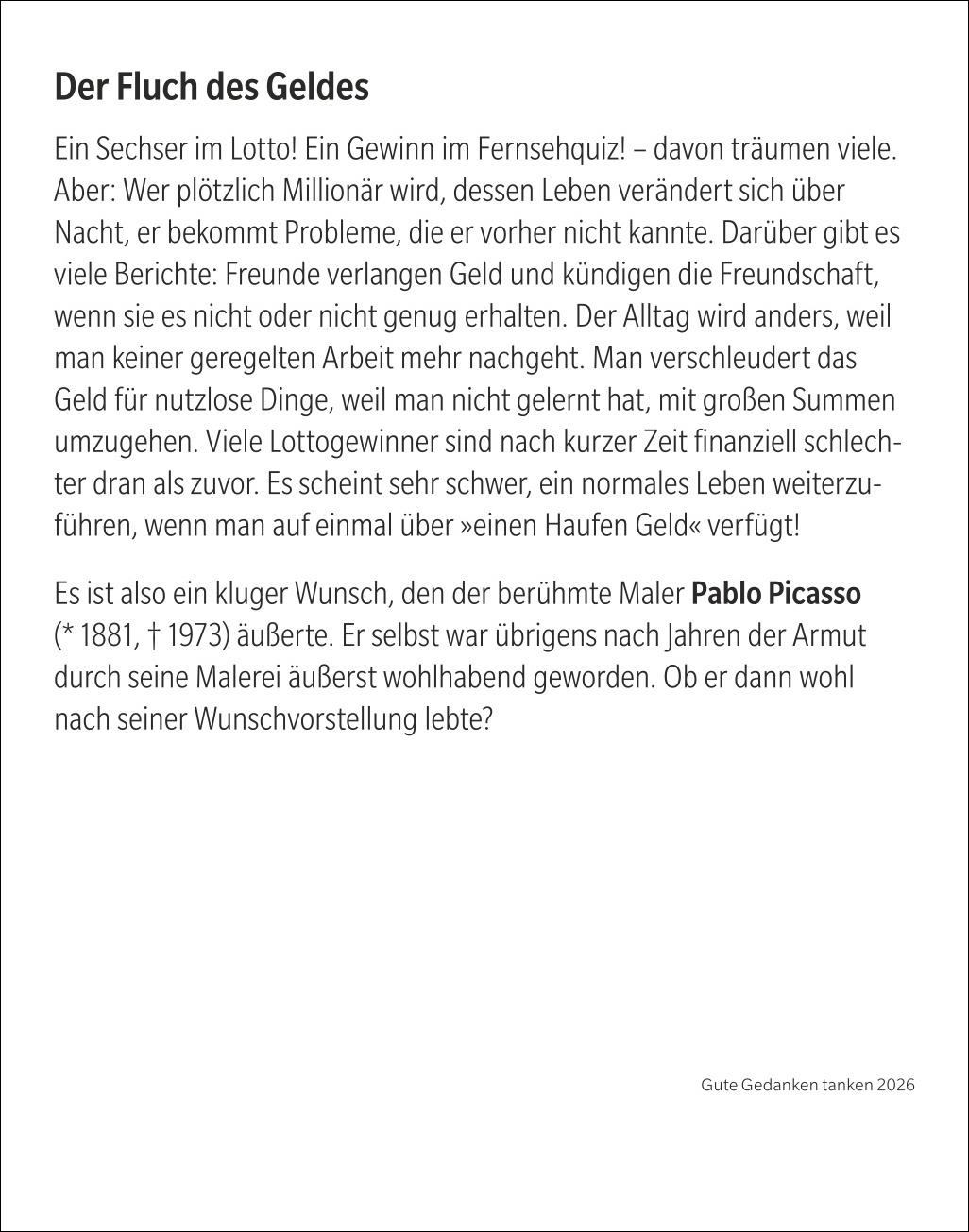Beispielinhalt (Bild) Gute Gedanken tanken Tagesabreißkalender 2026 - Denkanstöße für das ganze Jahr