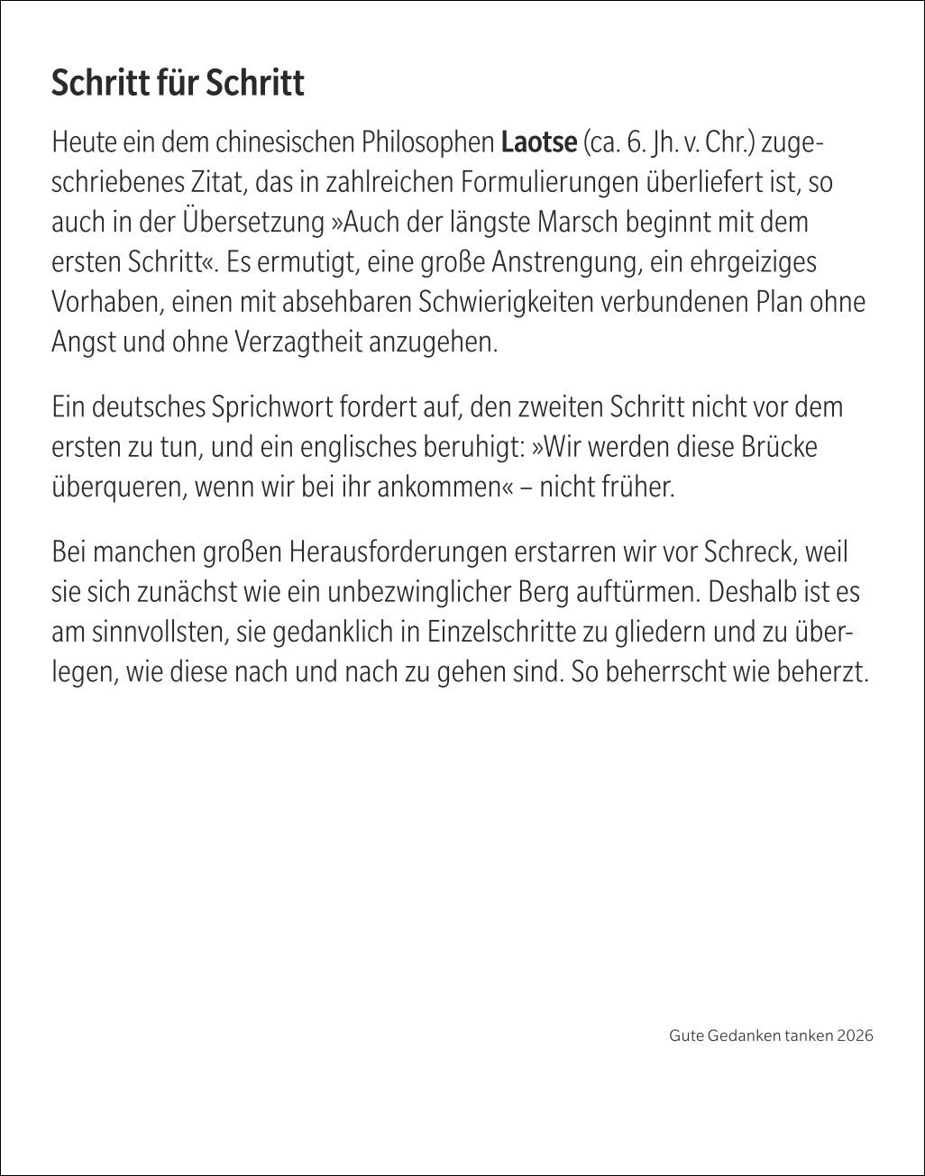 Beispielinhalt (Bild) Gute Gedanken tanken Tagesabreißkalender 2026 - Denkanstöße für das ganze Jahr