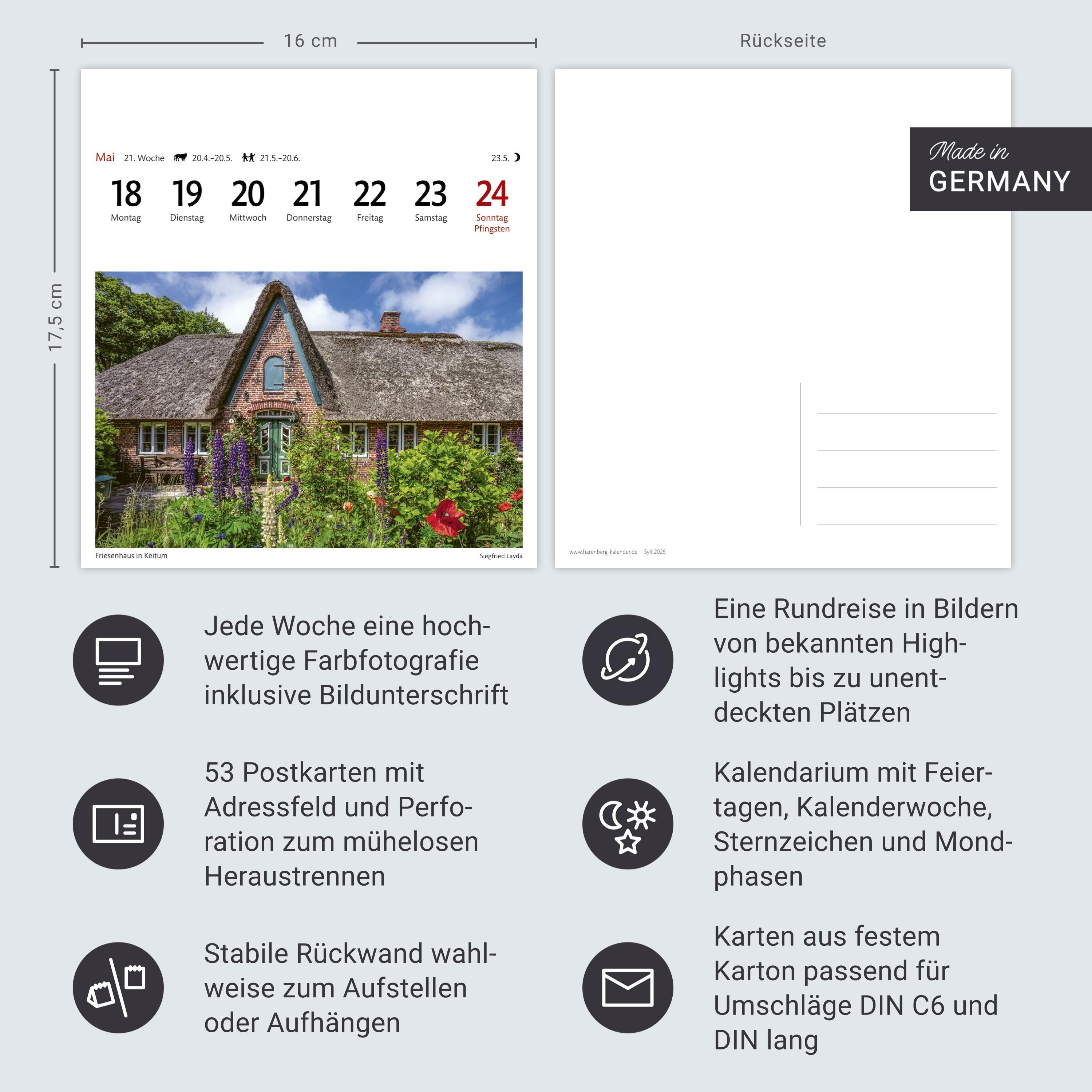 Beispielinhalt (Bild) Sylt Sehnsuchtskalender 2026 - Wochenkalender mit 53 Postkarten