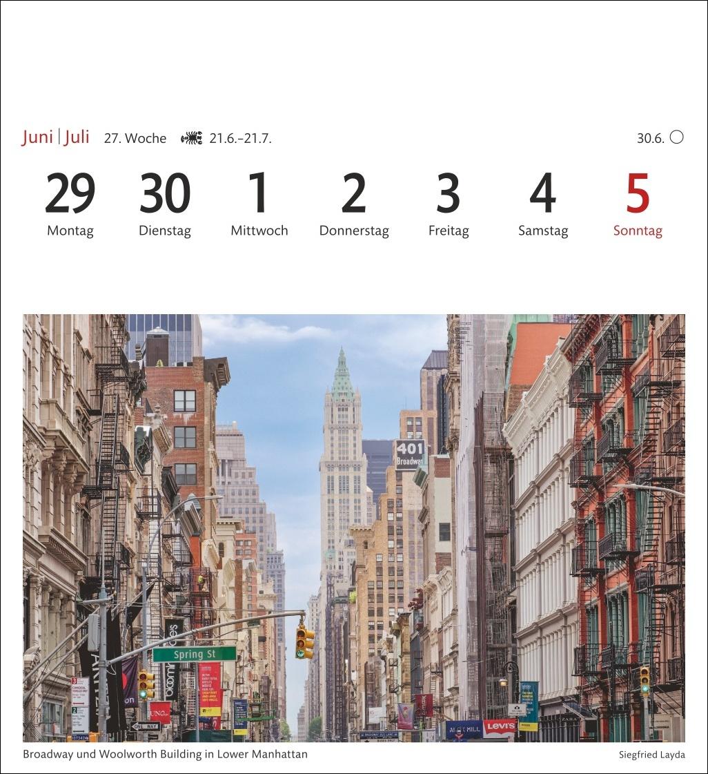 Beispielinhalt (Bild) New York Sehnsuchtskalender 2026 - Wochenkalender mit 53 Postkarten