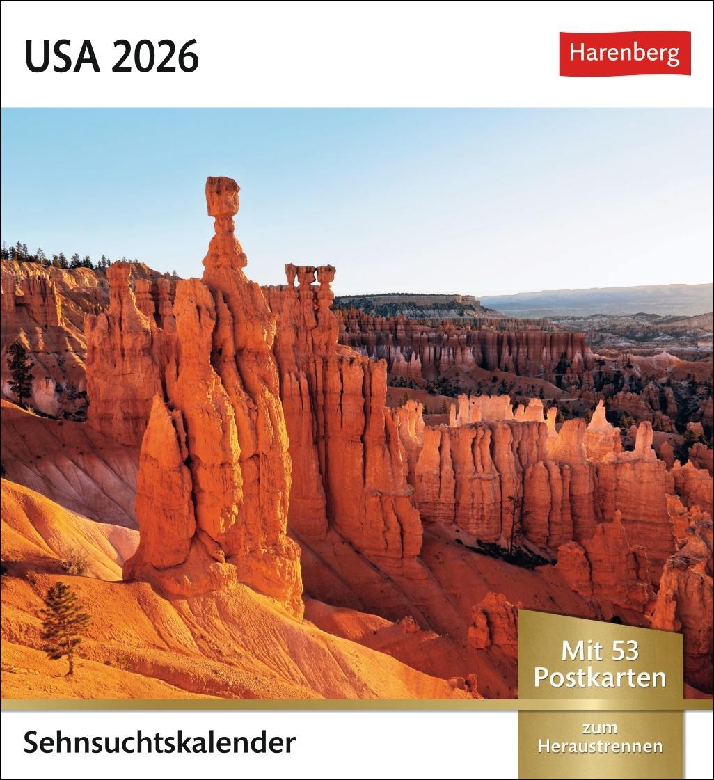 Vorderes Coverbild USA Sehnsuchtskalender 2026 - Wochenkalender mit 53 Postkarten