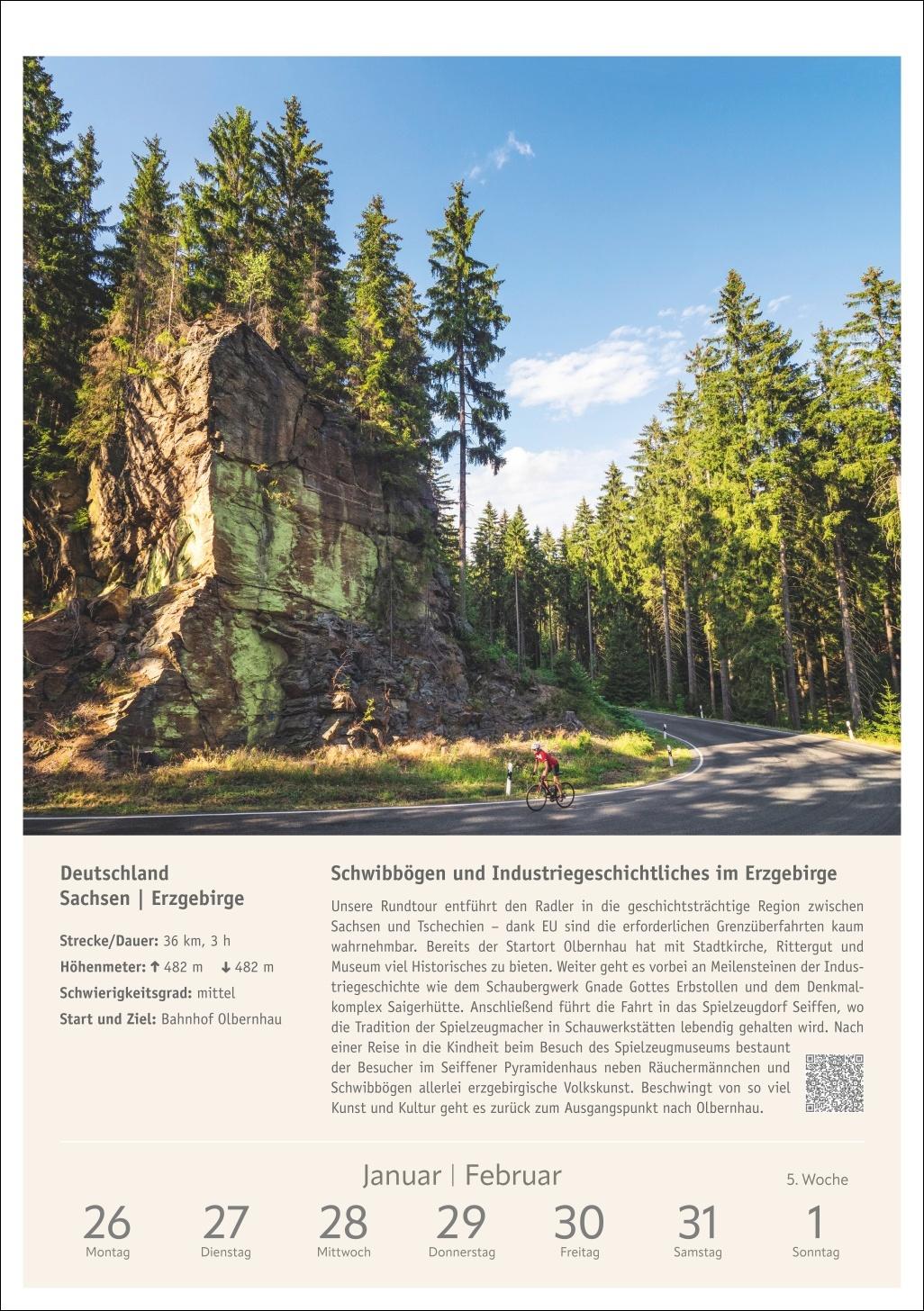 Beispielinhalt (Bild) Radwanderlust Wochen-Kulturkalender 2026 - 53 Touren von Rügen bis Südtirol