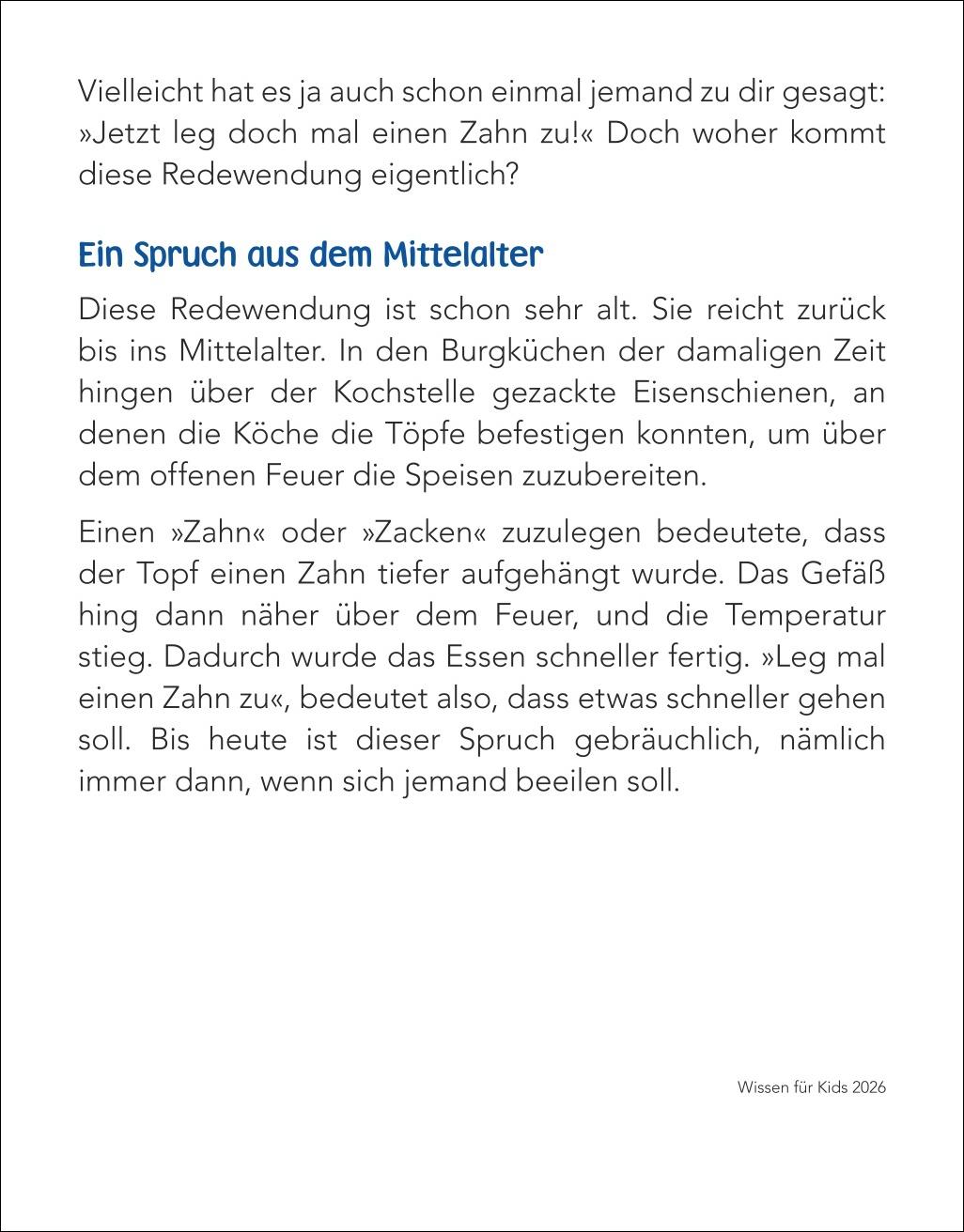 Beispielinhalt (Bild) Wissen für Kids Tagesabreißkalender 2026