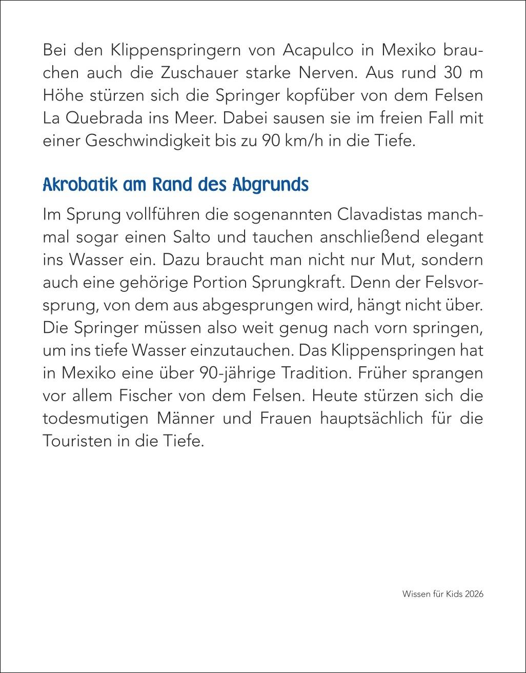 Beispielinhalt (Bild) Wissen für Kids Tagesabreißkalender 2026