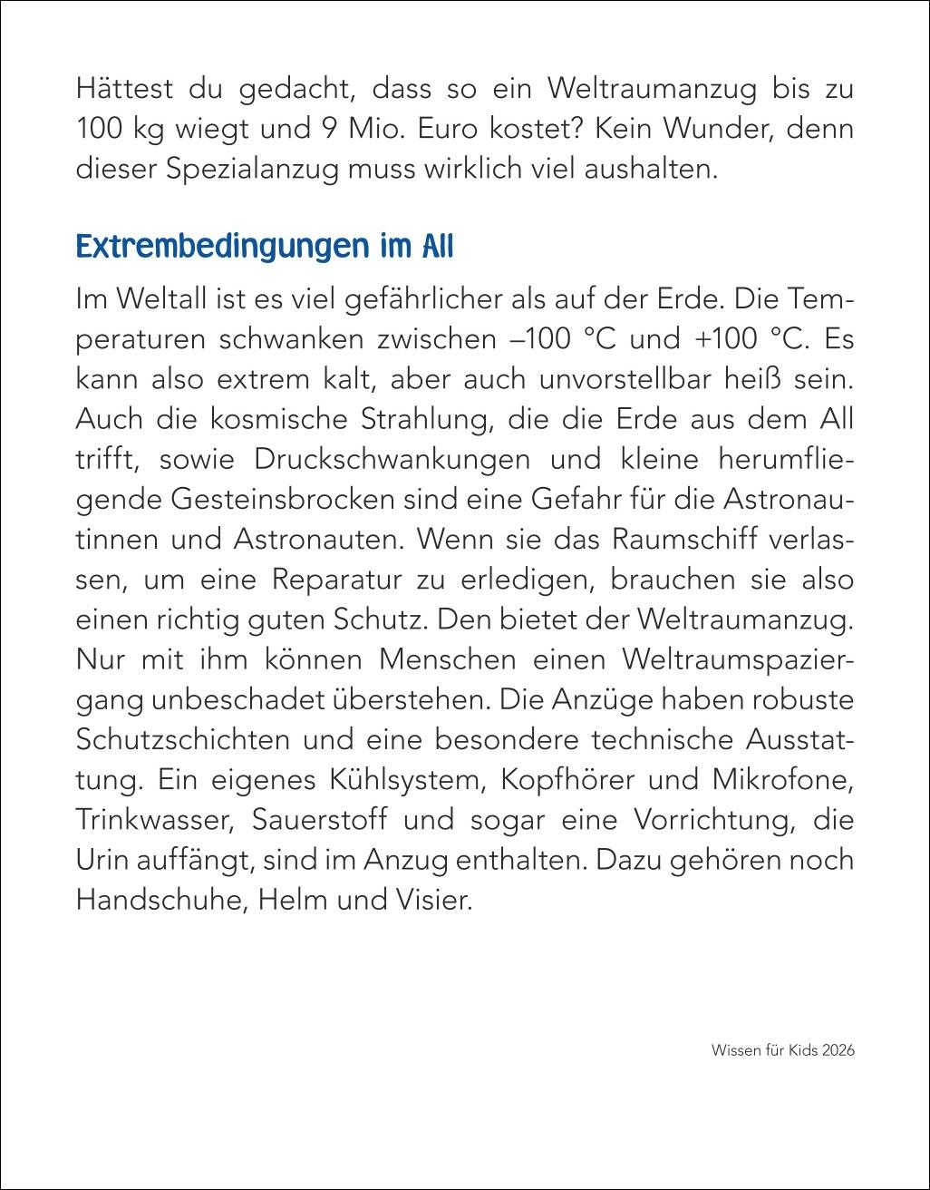 Beispielinhalt (Bild) Wissen für Kids Tagesabreißkalender 2026