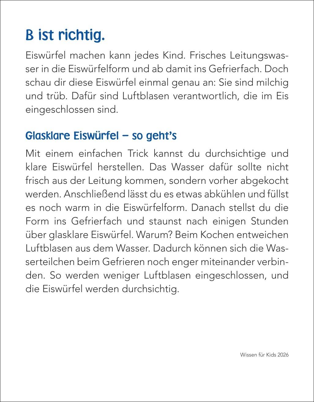 Beispielinhalt (Bild) Wissen für Kids Tagesabreißkalender 2026