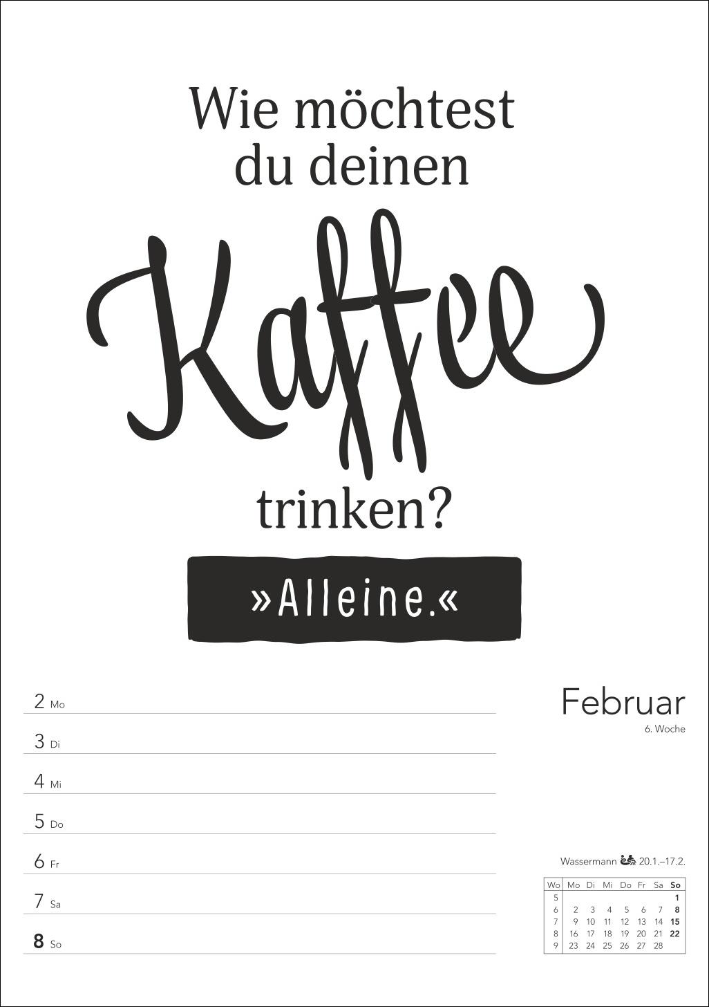 Beispielinhalt (Bild) Typo-Sprüche-Kalender s/w Wochenplaner 2026 - mit 53 witzigen Sprüchen