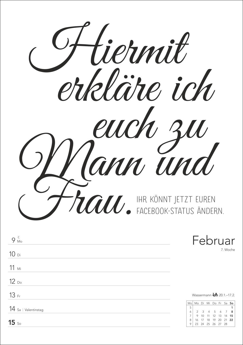 Beispielinhalt (Bild) Typo-Sprüche-Kalender s/w Wochenplaner 2026 - mit 53 witzigen Sprüchen
