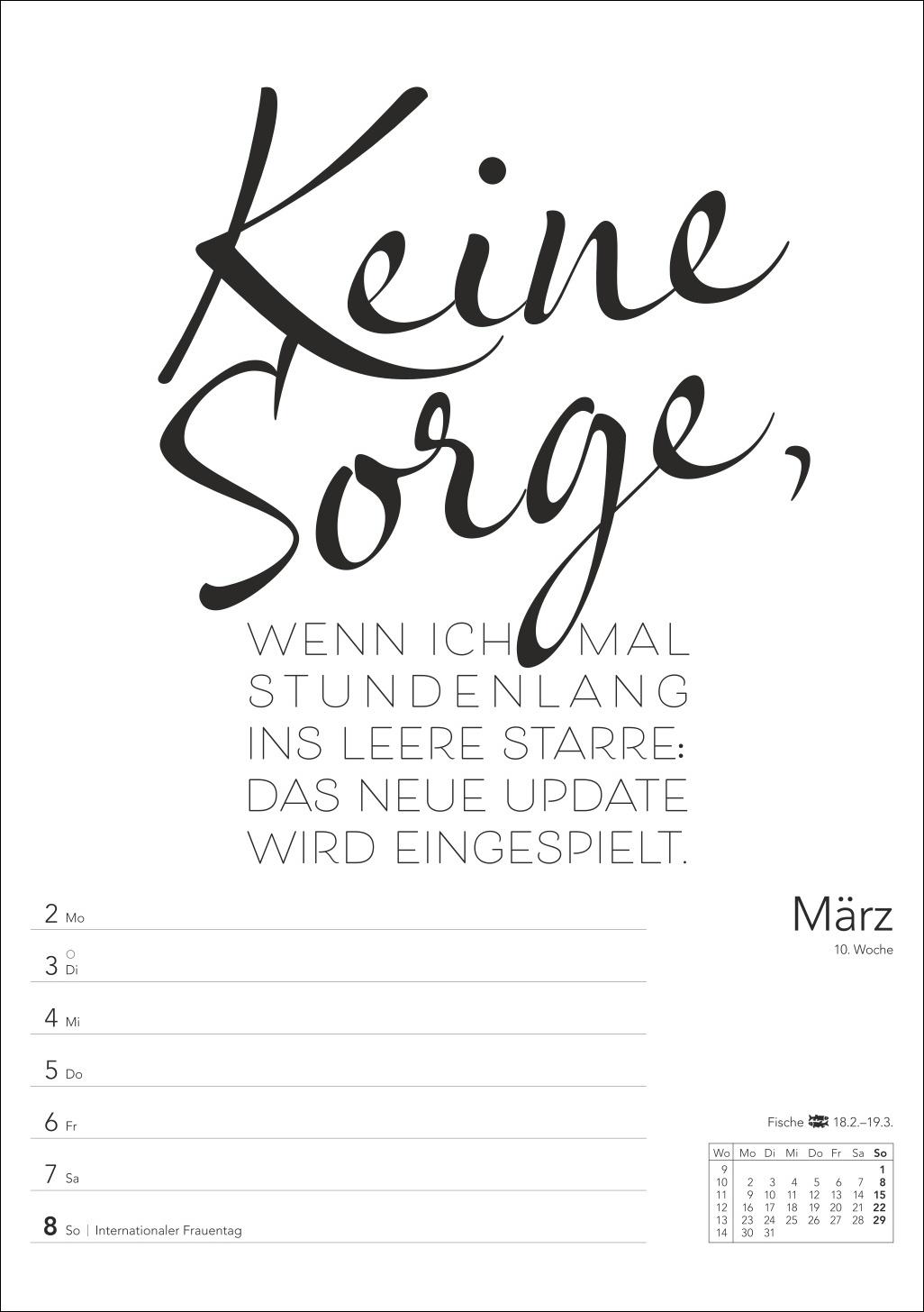 Beispielinhalt (Bild) Typo-Sprüche-Kalender s/w Wochenplaner 2026 - mit 53 witzigen Sprüchen