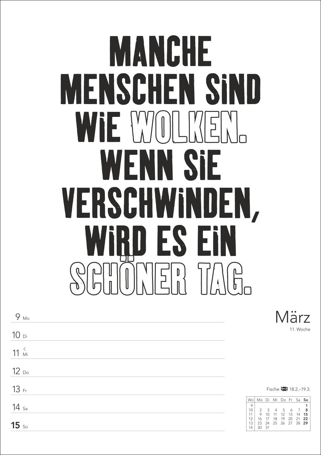Beispielinhalt (Bild) Typo-Sprüche-Kalender s/w Wochenplaner 2026 - mit 53 witzigen Sprüchen