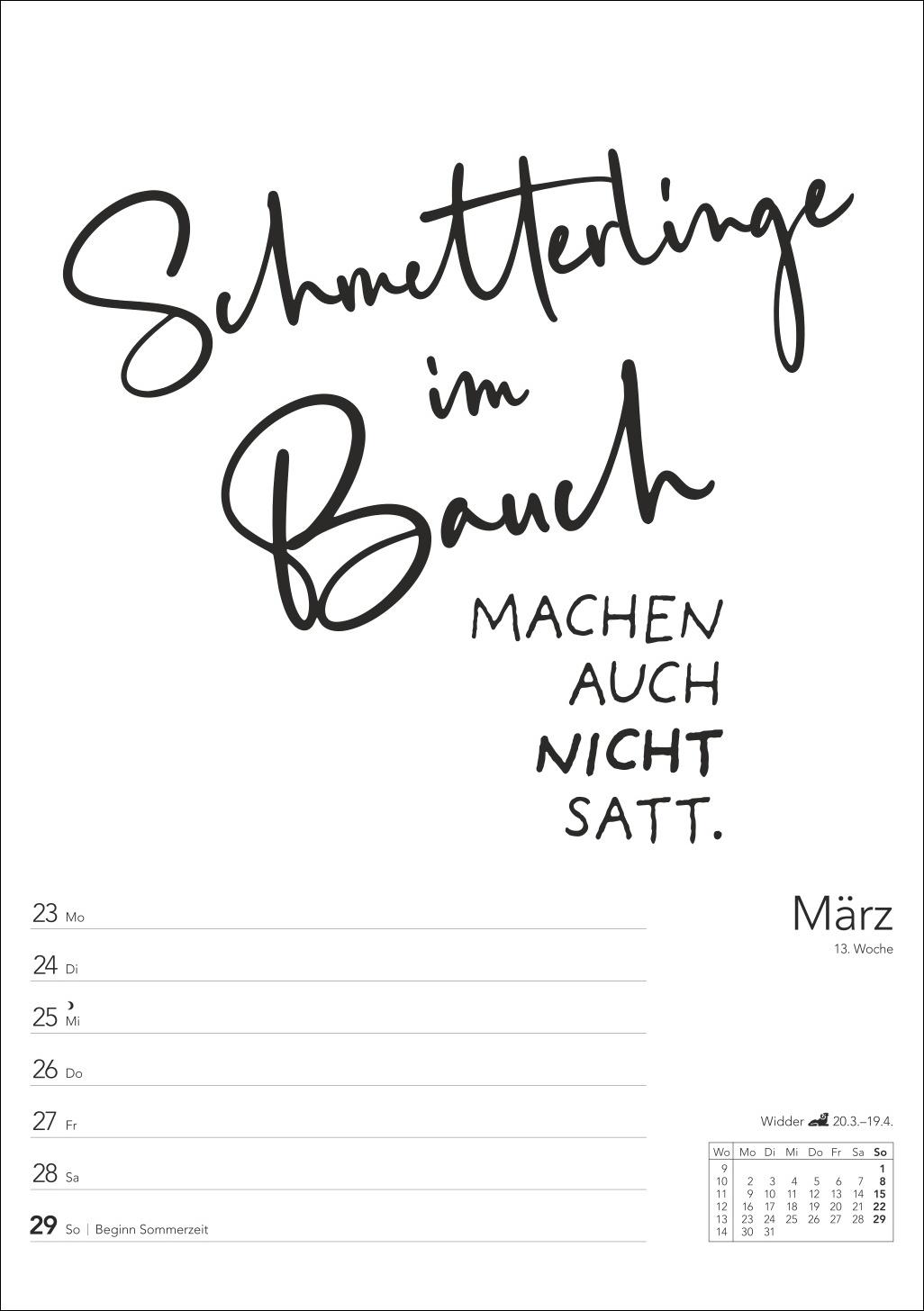 Beispielinhalt (Bild) Typo-Sprüche-Kalender s/w Wochenplaner 2026 - mit 53 witzigen Sprüchen