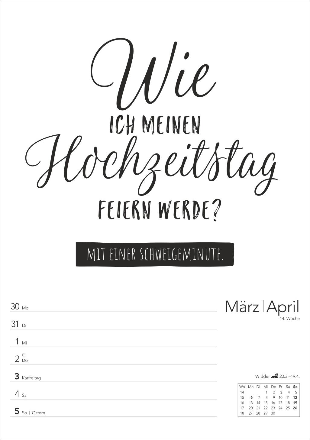 Beispielinhalt (Bild) Typo-Sprüche-Kalender s/w Wochenplaner 2026 - mit 53 witzigen Sprüchen