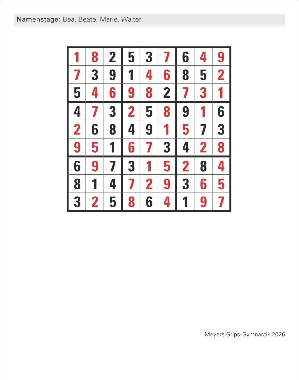 Beispielinhalt (Bild) Meyers Grips-Gymnastik Tagesabreißkalender 2026 - Das tägliche 5-Minuten-Training für Gedächtnis, schnelles Denken, Konzentration, Kreativität