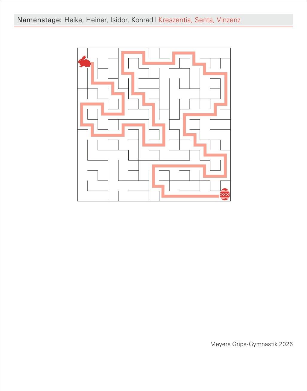 Beispielinhalt (Bild) Meyers Grips-Gymnastik Tagesabreißkalender 2026 - Das tägliche 5-Minuten-Training für Gedächtnis, schnelles Denken, Konzentration, Kreativität