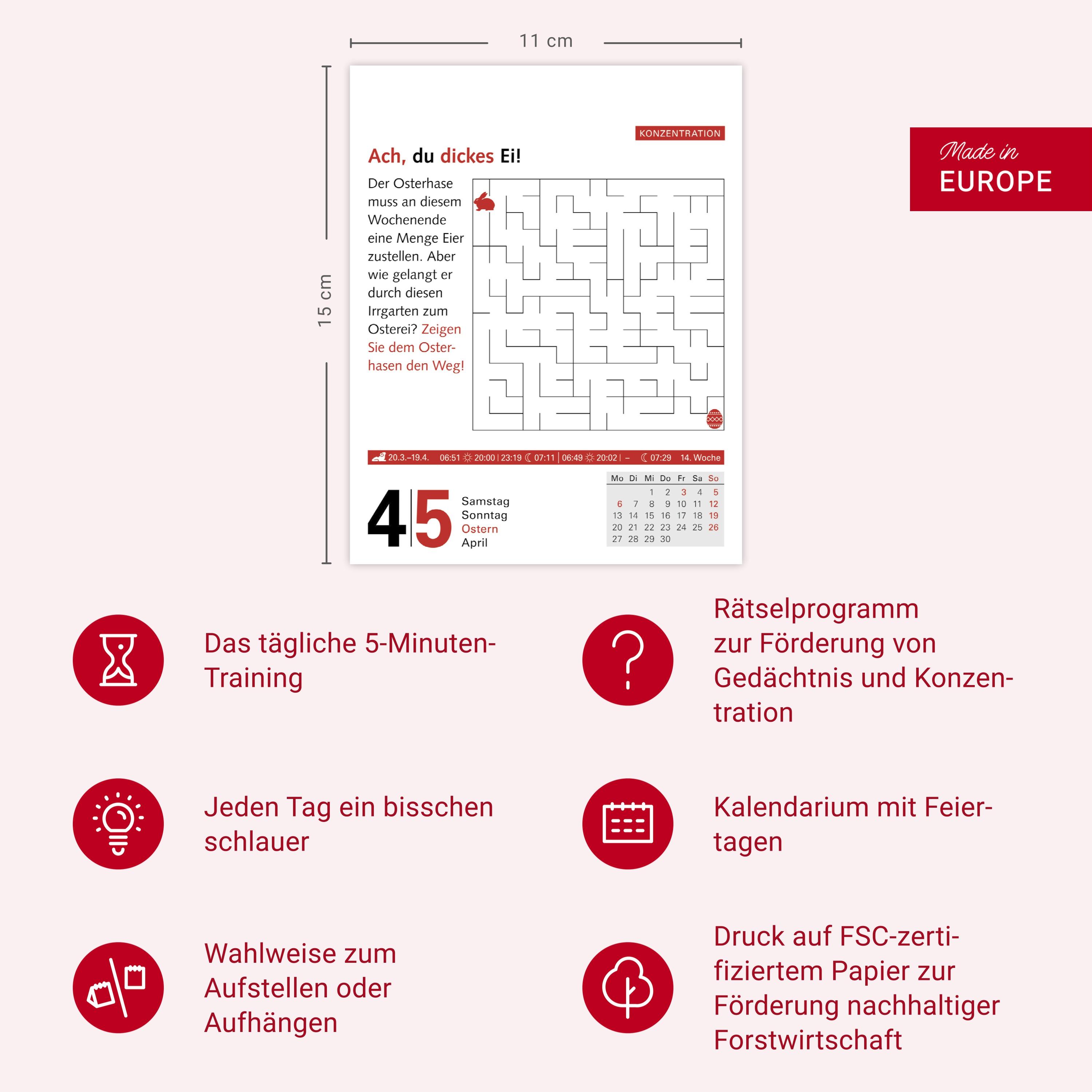Beispielinhalt (Bild) Meyers Grips-Gymnastik Tagesabreißkalender 2026 - Das tägliche 5-Minuten-Training für Gedächtnis, schnelles Denken, Konzentration, Kreativität