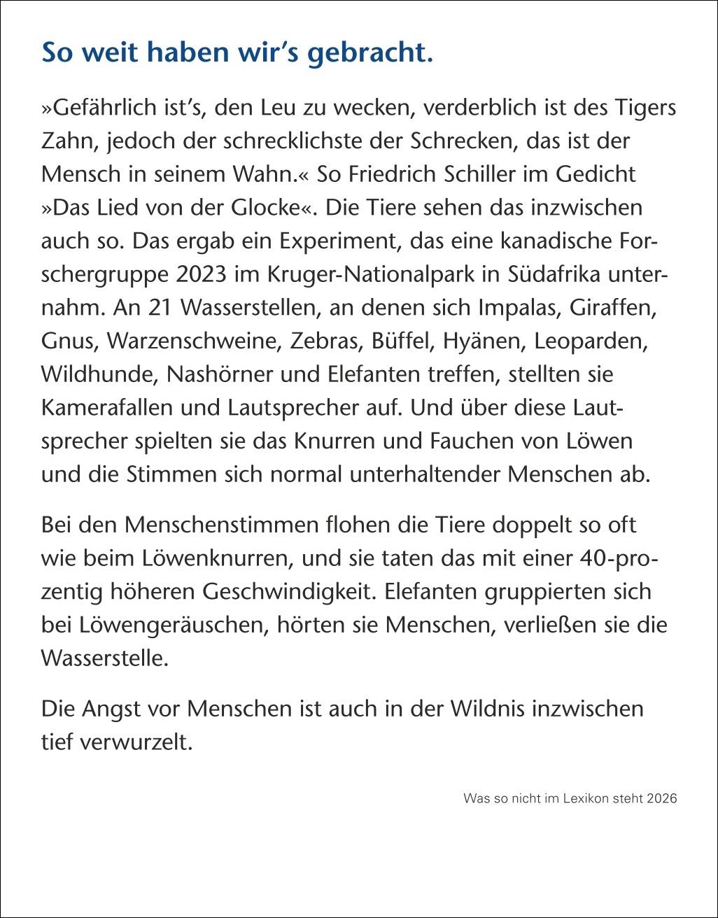 Beispielinhalt (Bild) Was so nicht im Lexikon steht Tagesabreißkalender 2026 - Kuriositäten, Histörchen und merkwürdige Geschichten