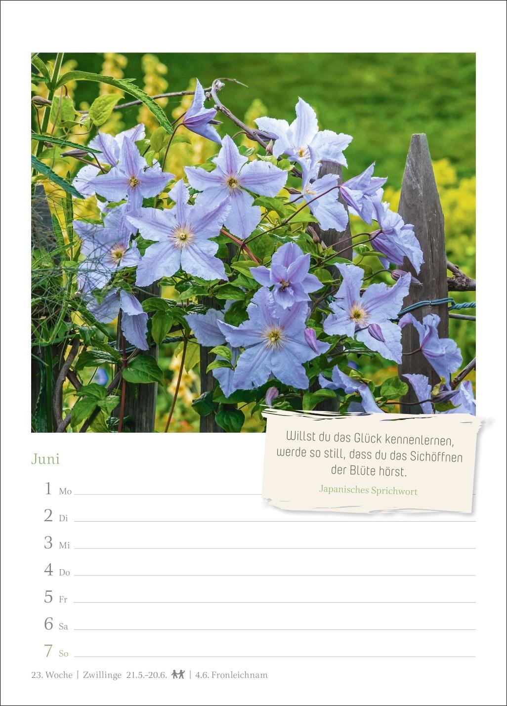 Beispielinhalt (Bild) Zauberhafte Gärten Wochenkalender 2026 - mit Zitaten