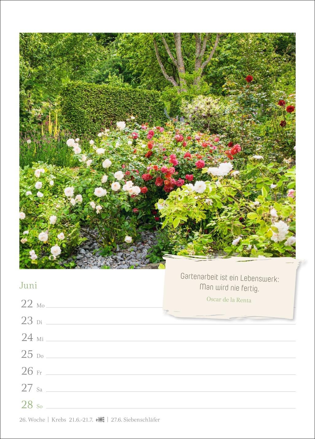 Beispielinhalt (Bild) Zauberhafte Gärten Wochenkalender 2026 - mit Zitaten