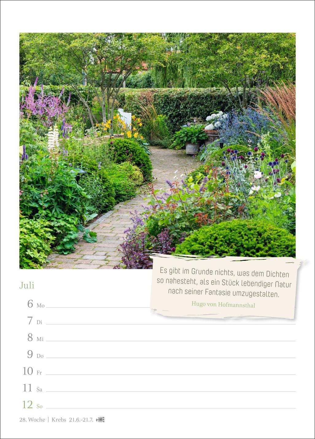 Beispielinhalt (Bild) Zauberhafte Gärten Wochenkalender 2026 - mit Zitaten
