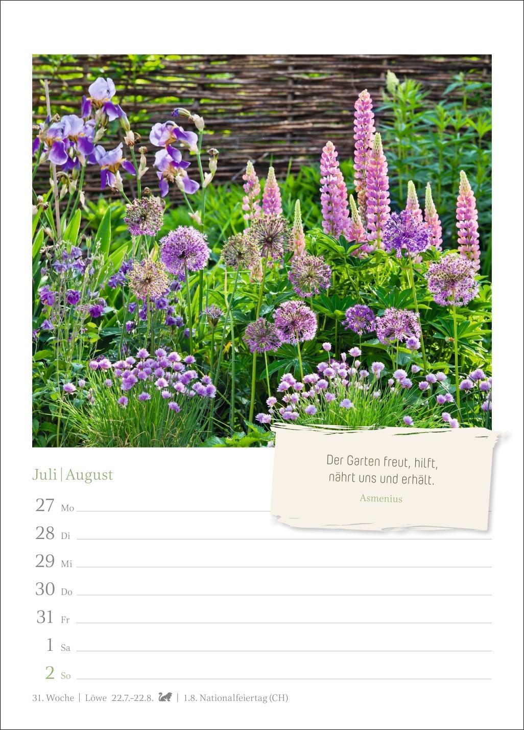 Beispielinhalt (Bild) Zauberhafte Gärten Wochenkalender 2026 - mit Zitaten