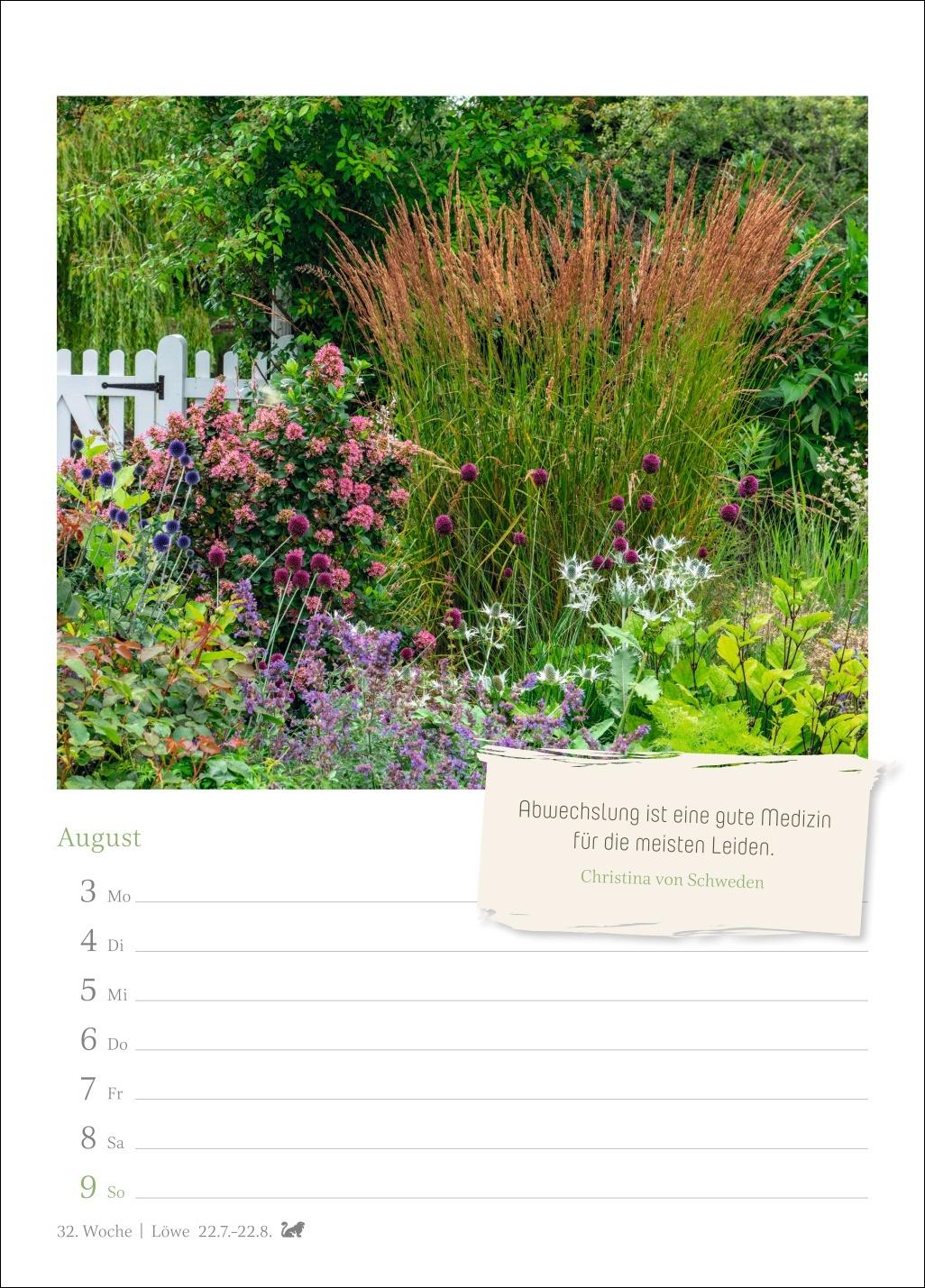 Beispielinhalt (Bild) Zauberhafte Gärten Wochenkalender 2026 - mit Zitaten