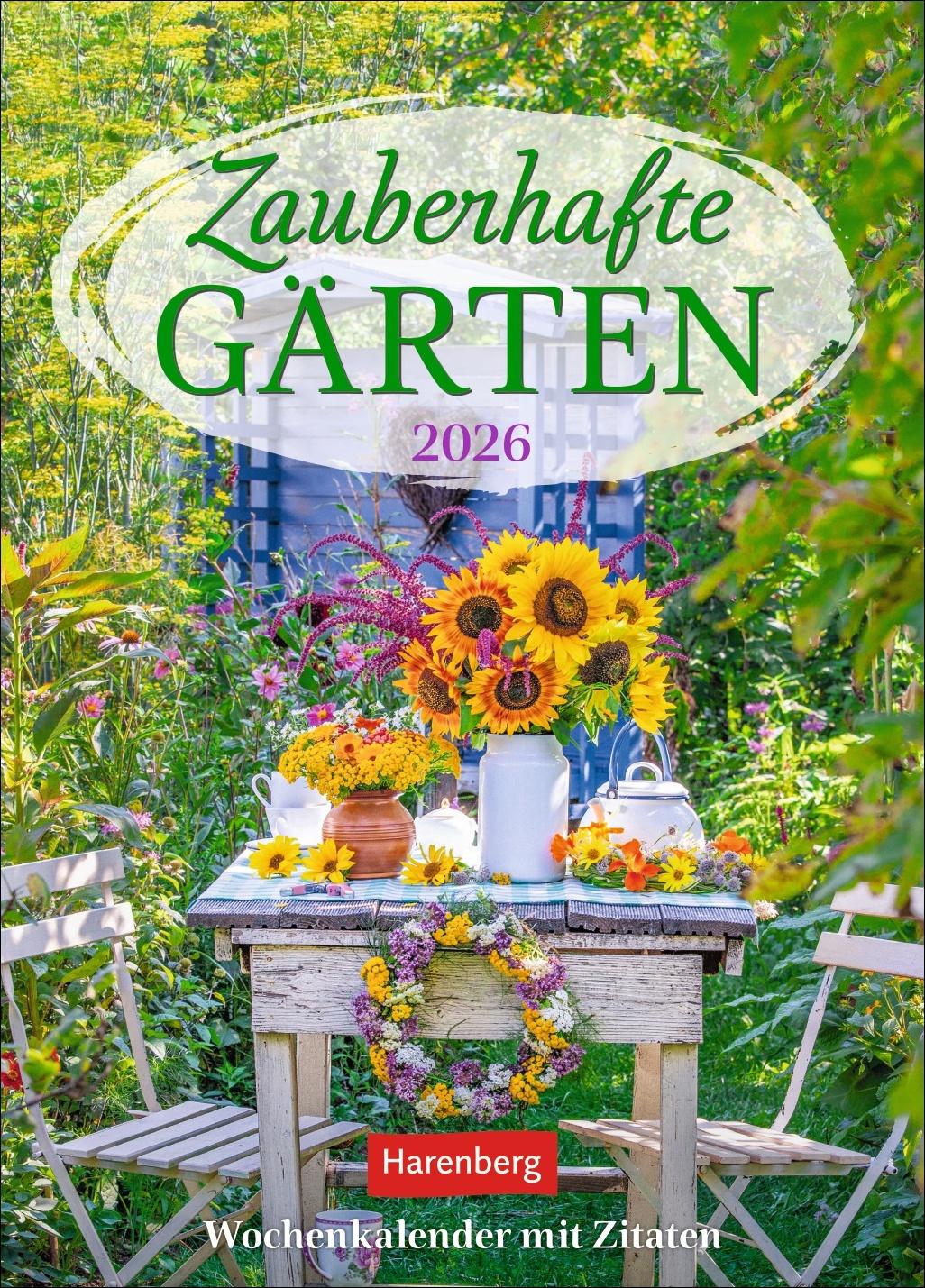 Vorderes Coverbild Zauberhafte Gärten Wochenkalender 2026 - mit Zitaten