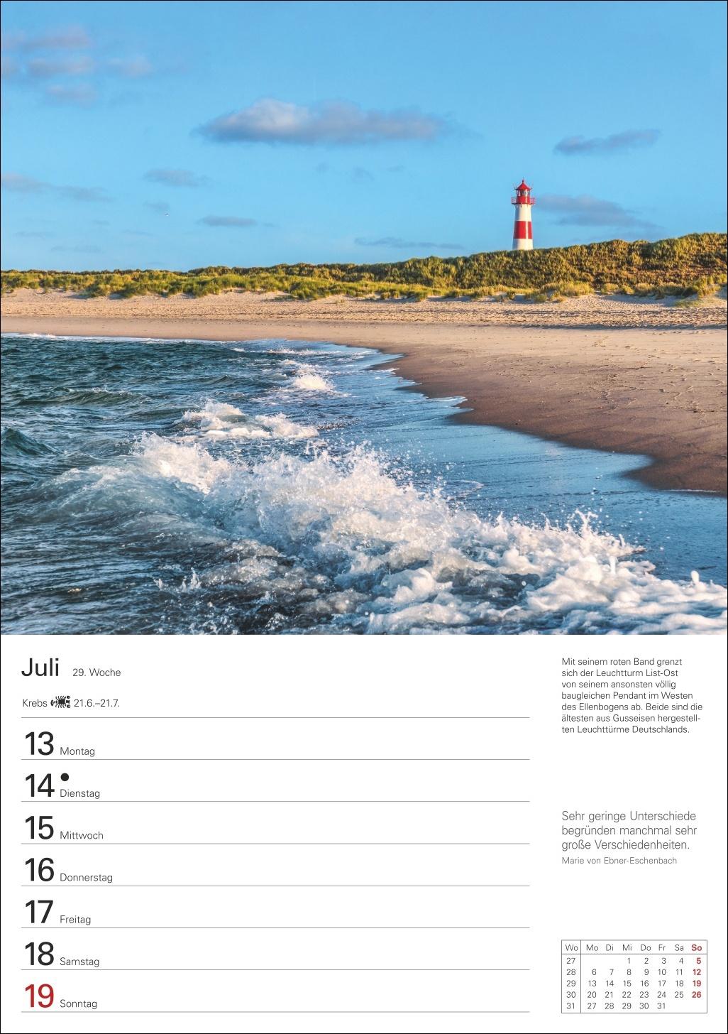 Beispielinhalt (Bild) Sylt Wochenplaner 2026 - Eine Reise in 53 Bildern