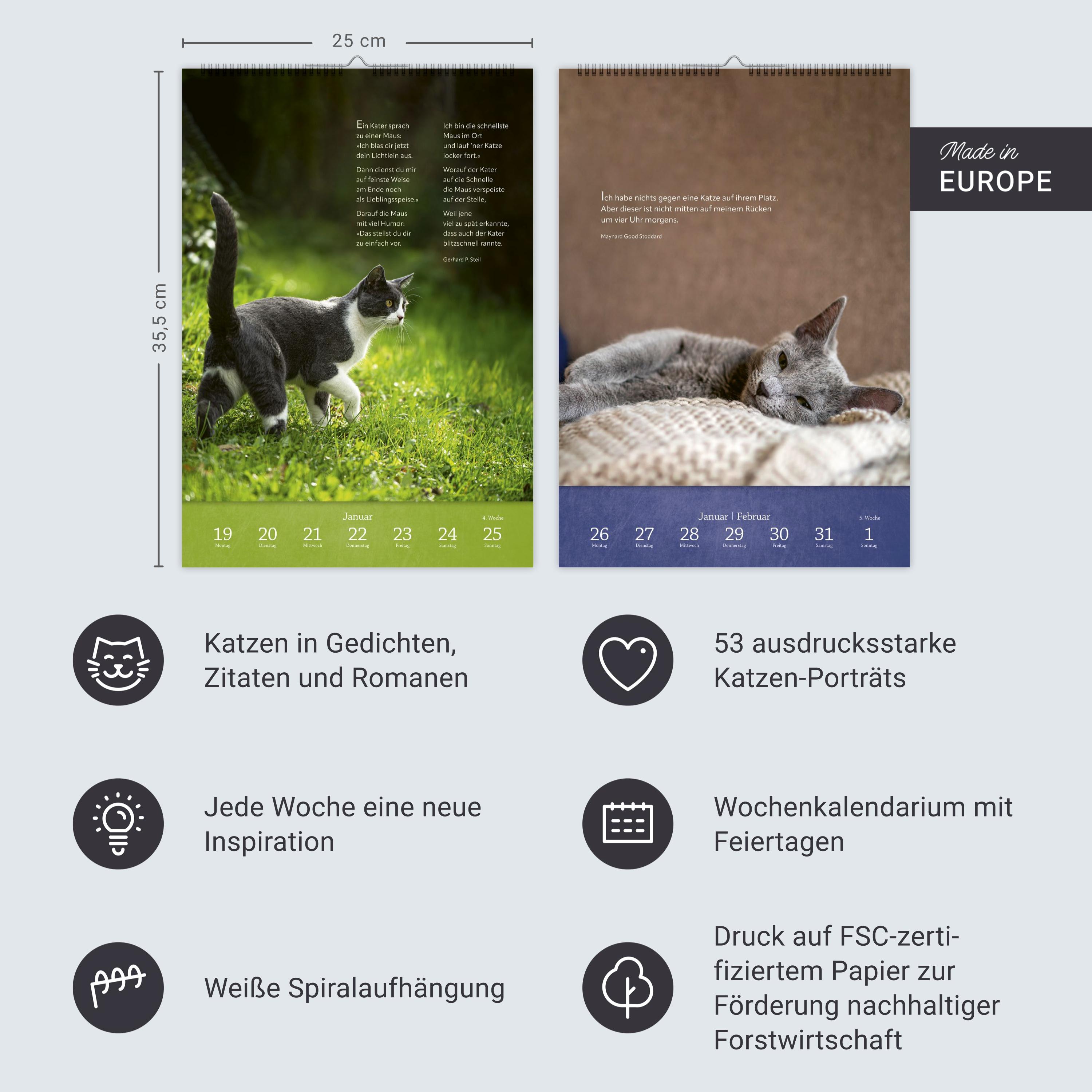 Beispielinhalt (Bild) Literaturkalender Katzen Wochen-Kulturkalender 2026