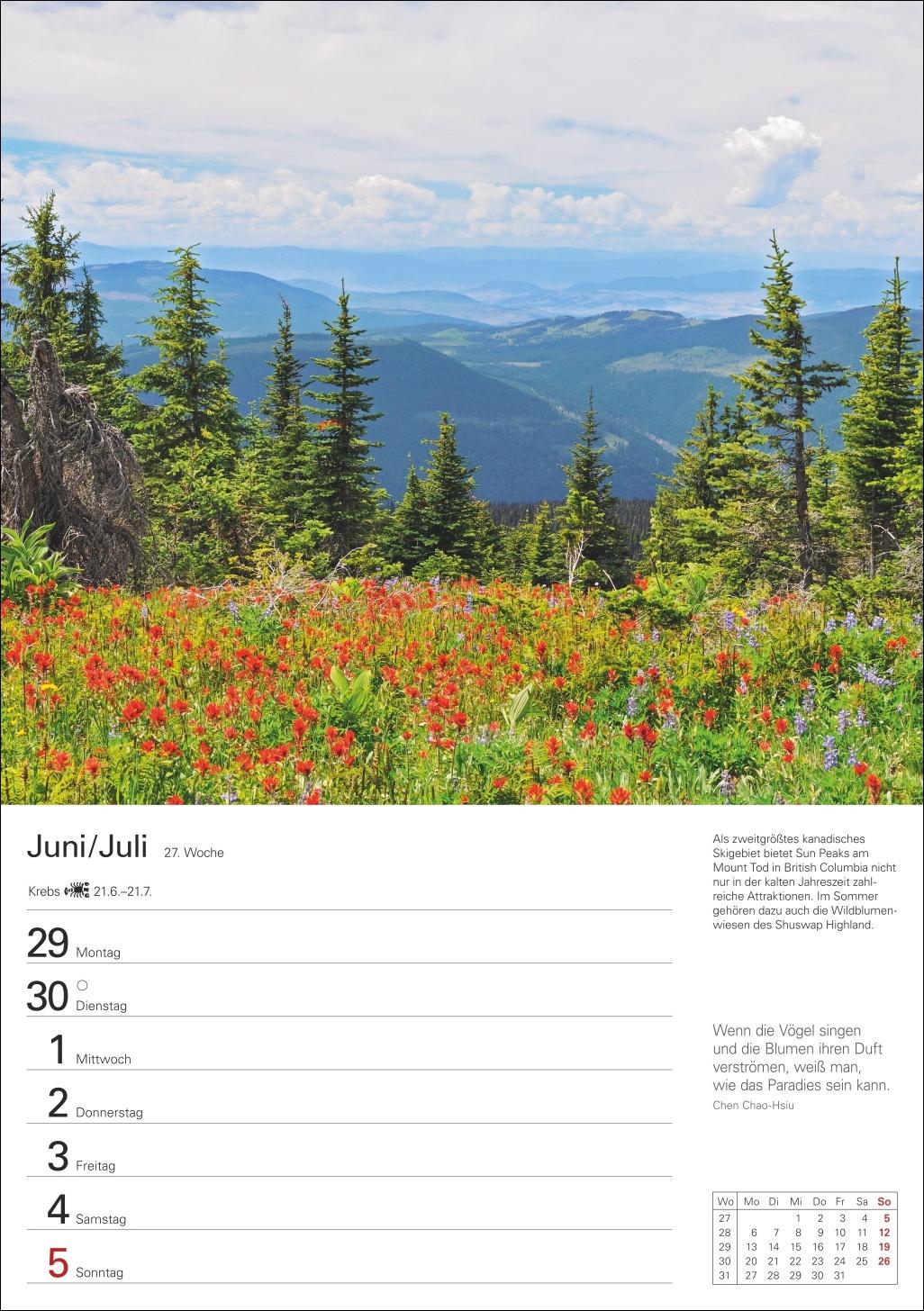 Beispielinhalt (Bild) Kanada Wochenplaner 2026 - Eine Reise in 53 Bildern