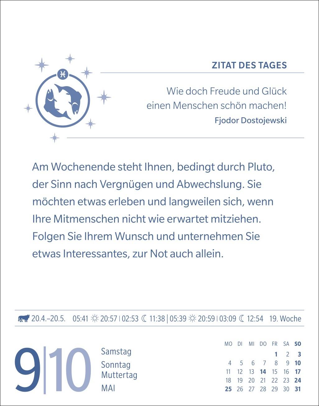 Beispielinhalt (Bild) Fische Sternzeichenkalender 2026 - Tagesabreißkalender - Ihr Horoskop für jeden Tag