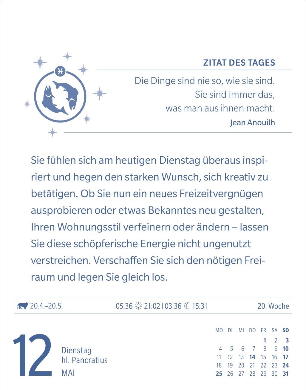 Beispielinhalt (Bild) Fische Sternzeichenkalender 2026 - Tagesabreißkalender - Ihr Horoskop für jeden Tag