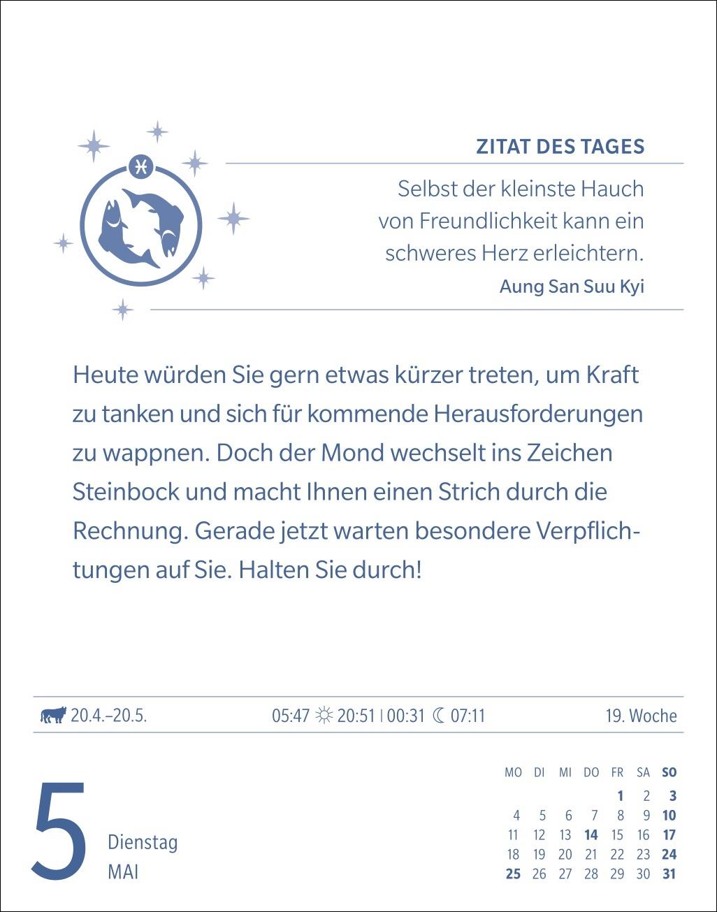 Beispielinhalt (Bild) Fische Sternzeichenkalender 2026 - Tagesabreißkalender - Ihr Horoskop für jeden Tag