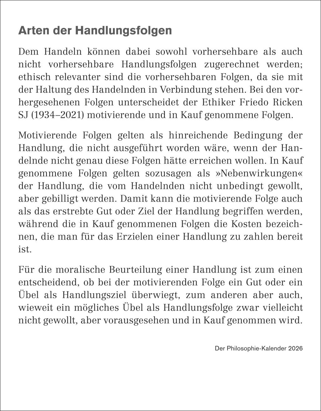 Beispielinhalt (Bild) Der Philosophie-Kalender Tagesabreißkalender 2026